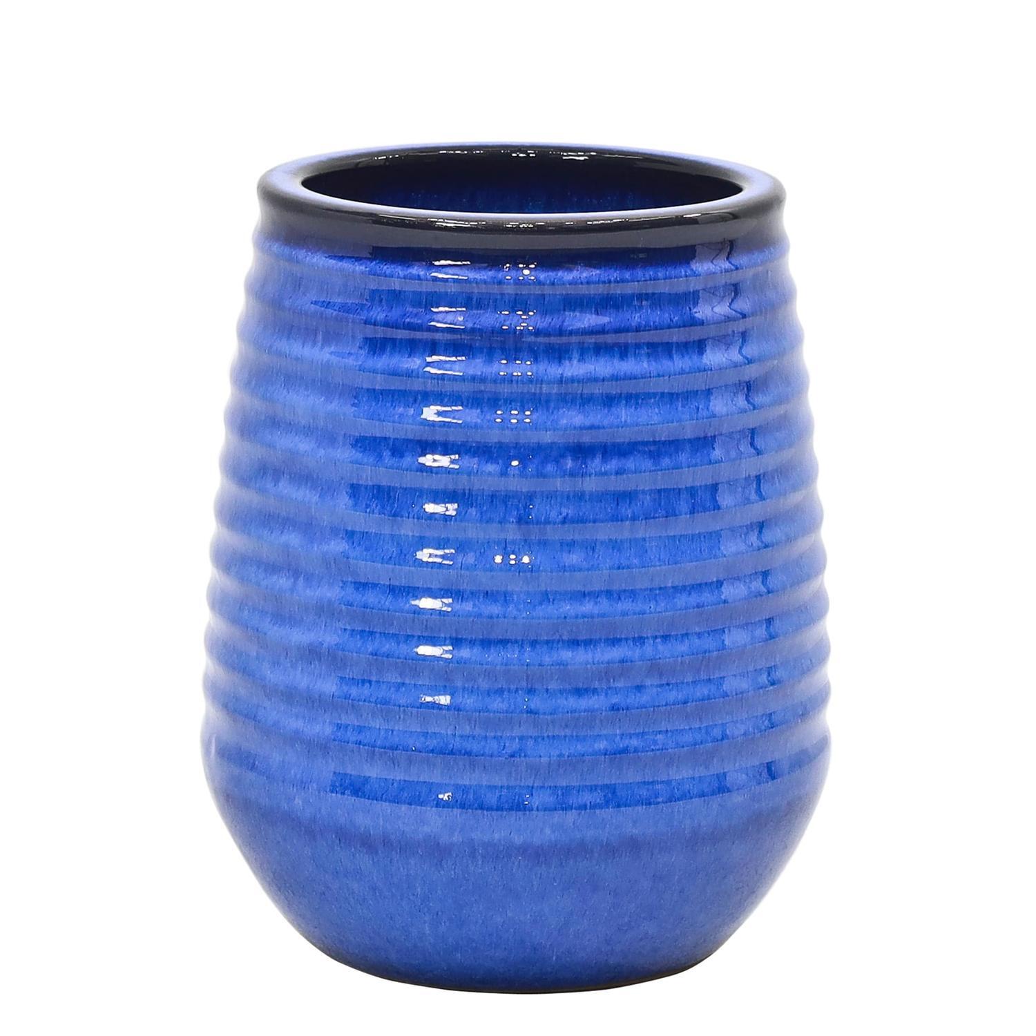 Outdoor Ripple Glazed Pot Blue Large