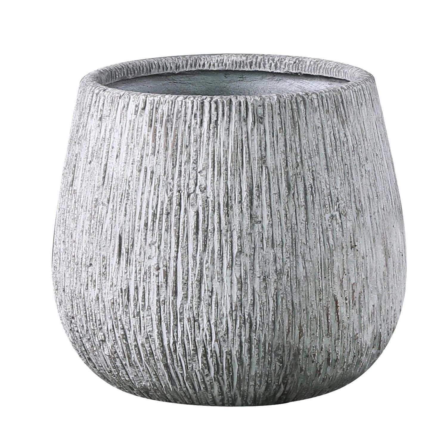 Round Cement Carve Pot S Grey