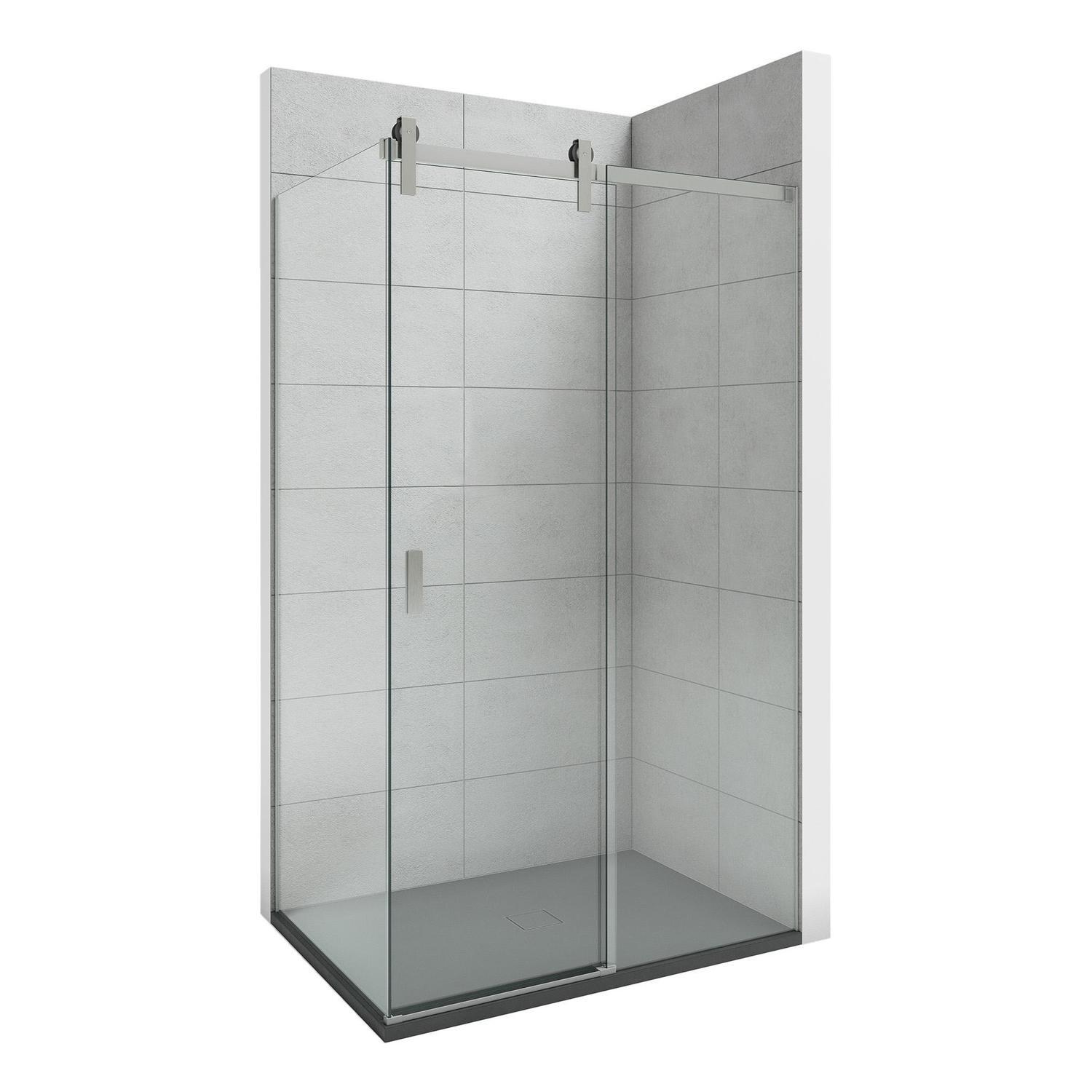 1410 x 1010mm 2-Wall RH Black Tray and Brushed Nickel Sliding Screen