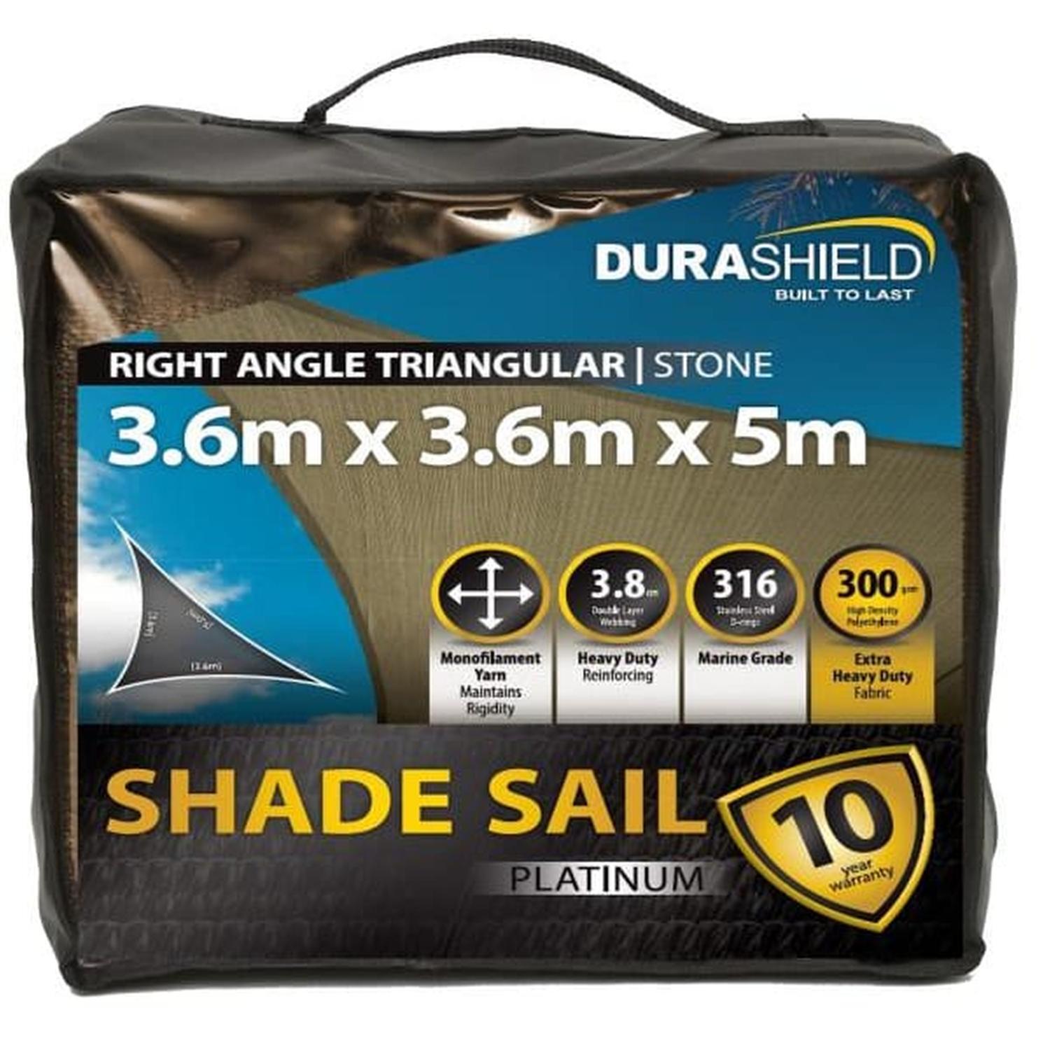 Shade Sail Platinum Triangle 3.6 x 5M Stone