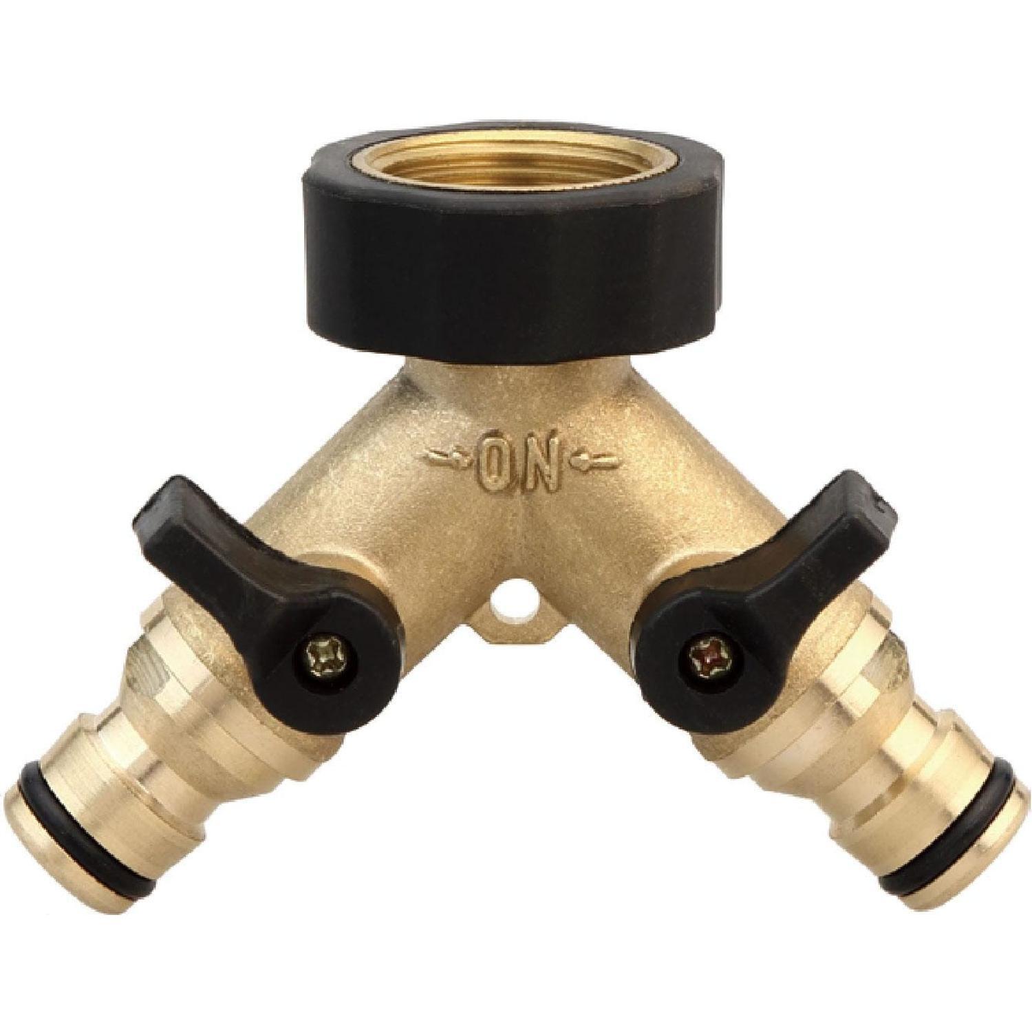 2-Way Brass Tap Adaptor with Shut-Off Valves