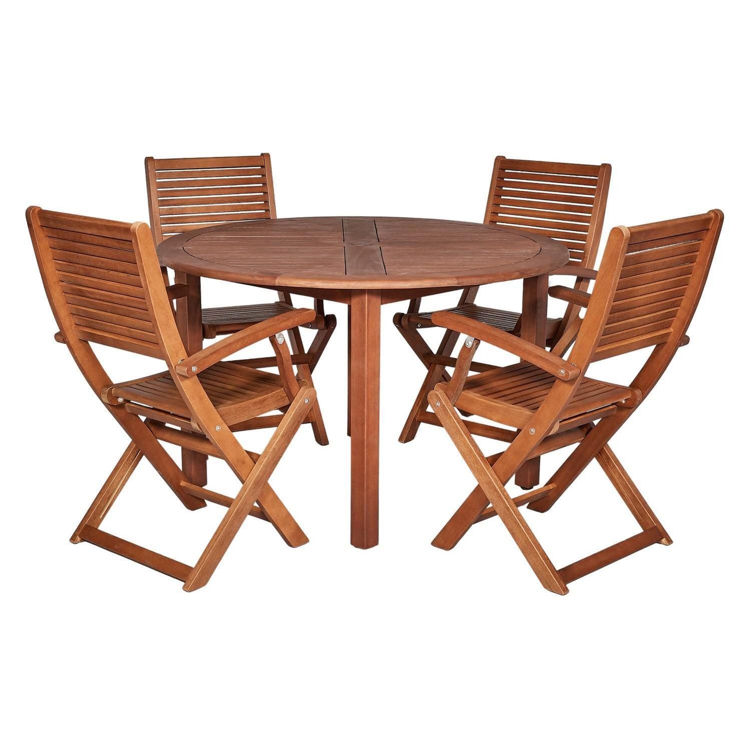 Outdoor Round Dining Table Setting 6 Piece Folding Chair with Arms