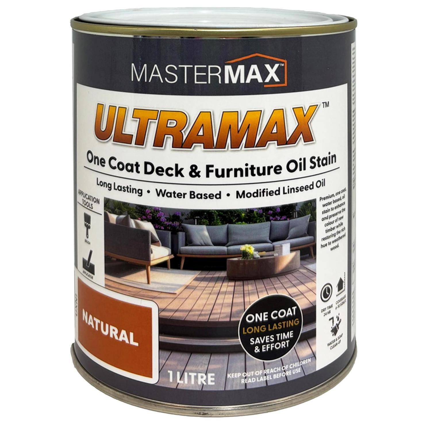 Ultramax One Coat Water Based Deck & Furniture Oil Stain 1L Natural