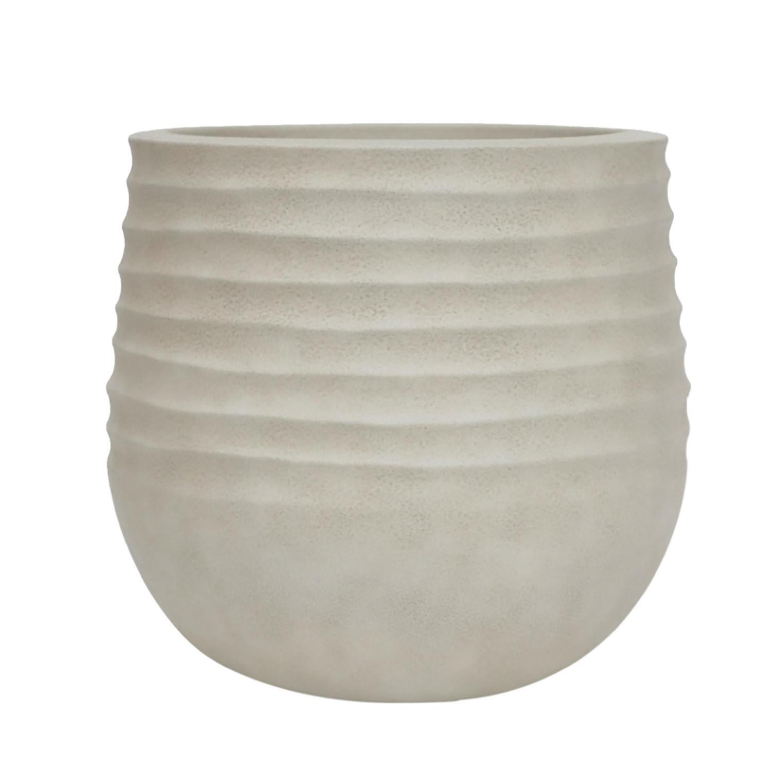 Round Ribbed Resin Pot L Cream