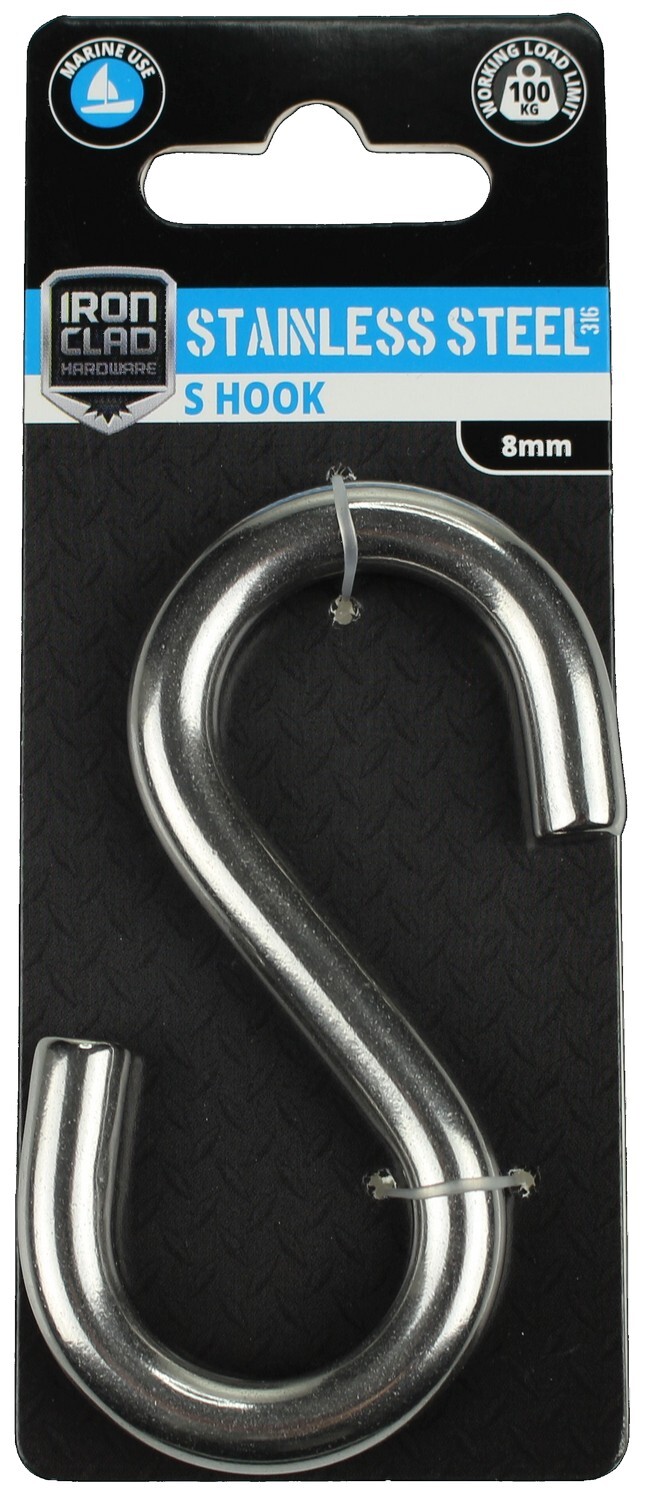 S Hook 8mm Stainless Steel 316