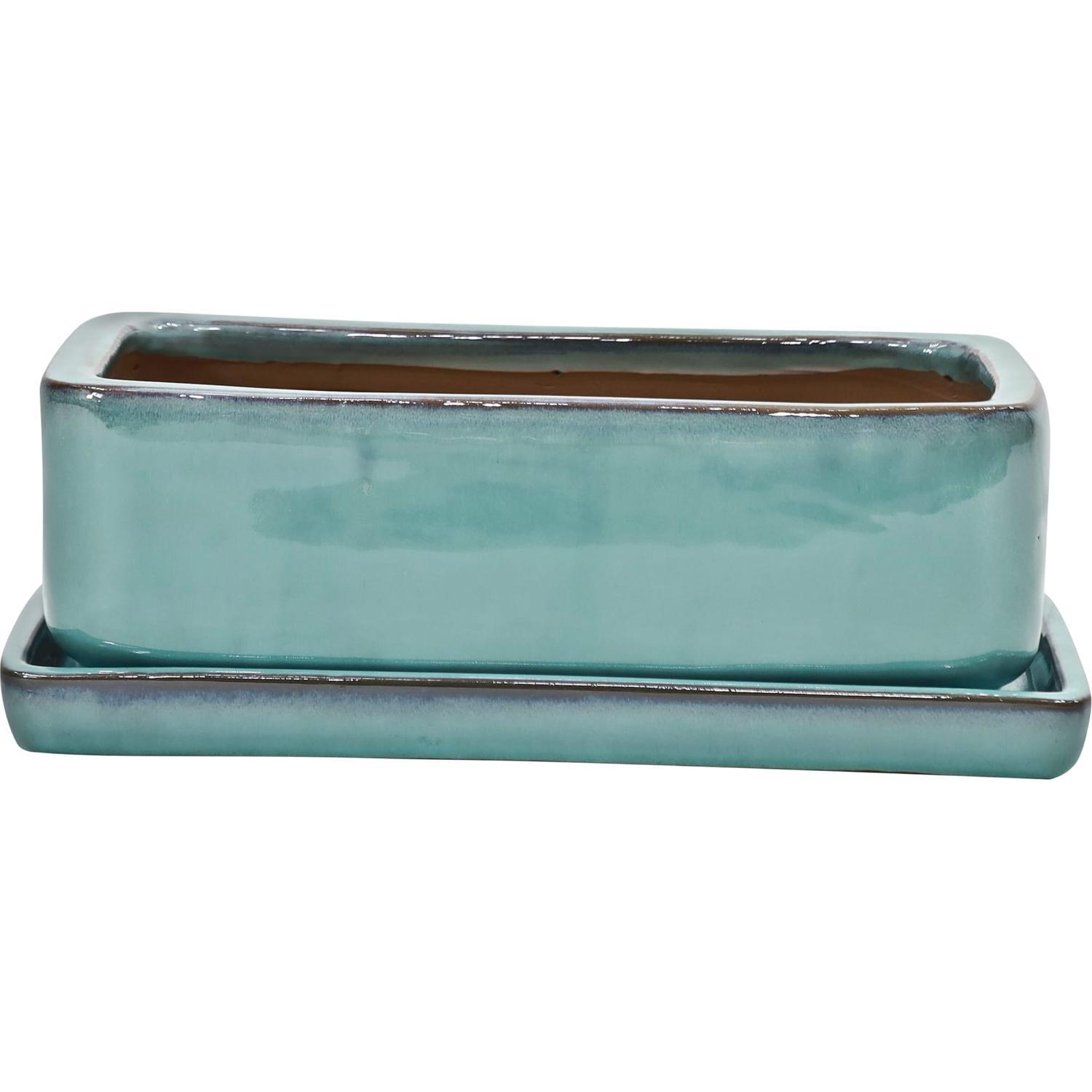 Glazed Bonsai Rectangle Pot Small Firework Green