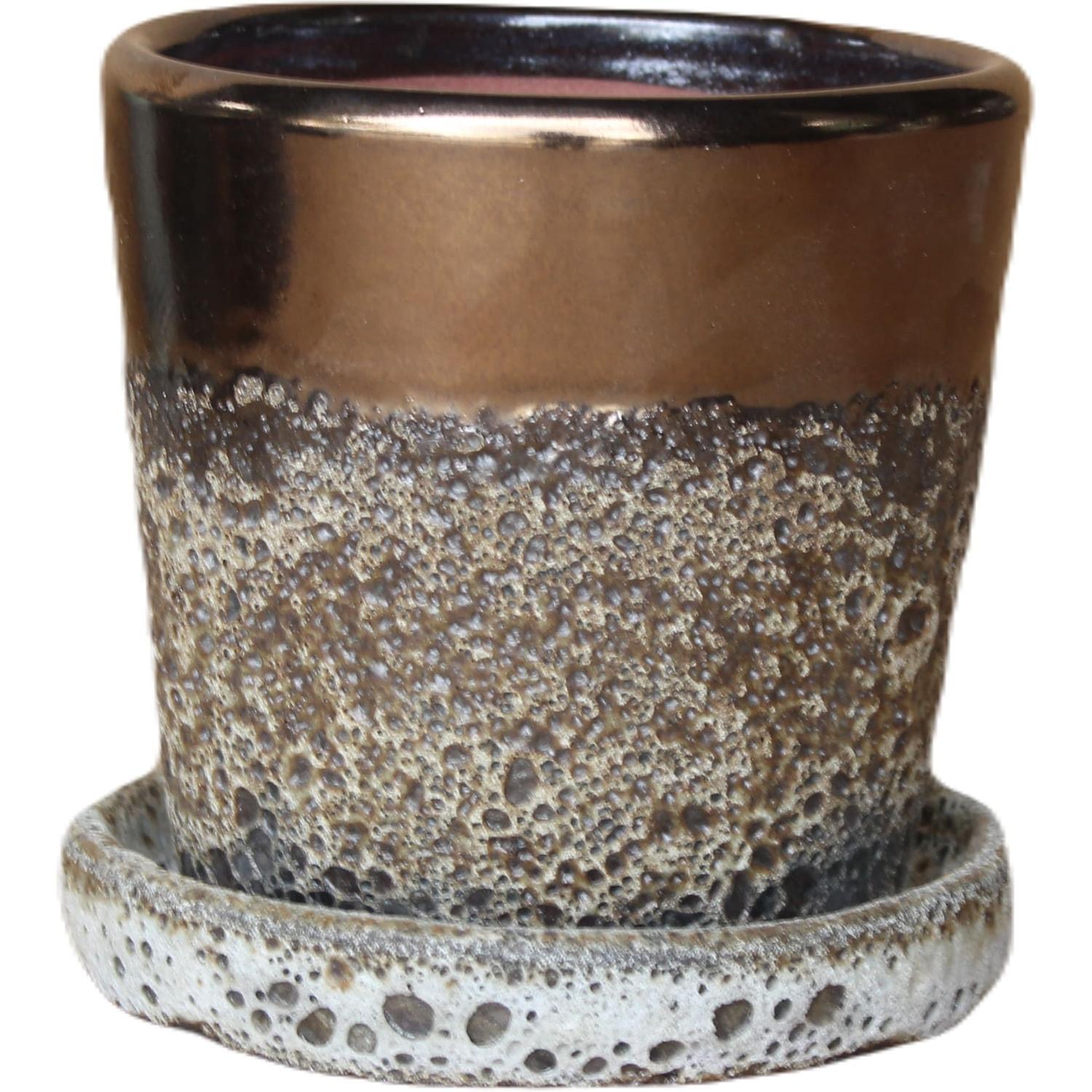 Abyss Indoor Pot and Saucer 13cm Bronze