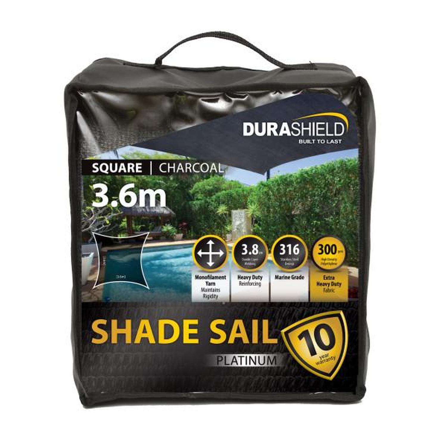 Shade Sail Platinum Square 3.6M Charcoal