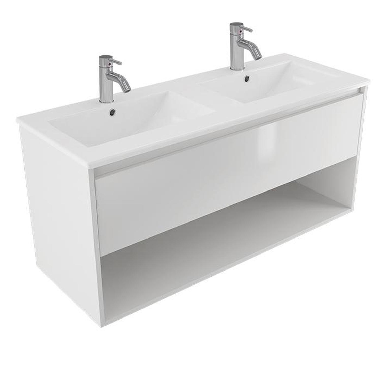 2 Bowl Wall Vanity 1200mm White