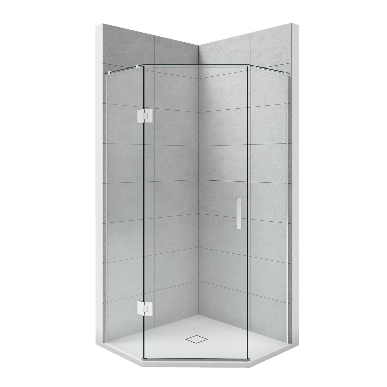 1000 x 1000mm Angle Front White Tray and Chrome Hinged Screen