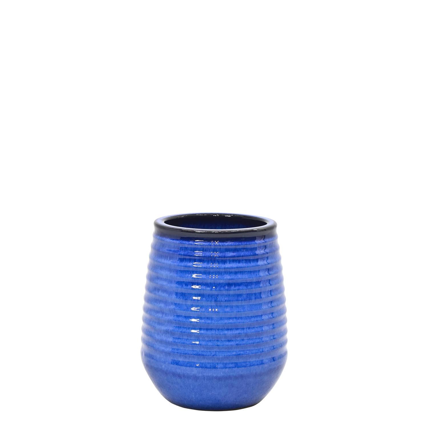 Outdoor Ripple Glazed Pot Blue Small