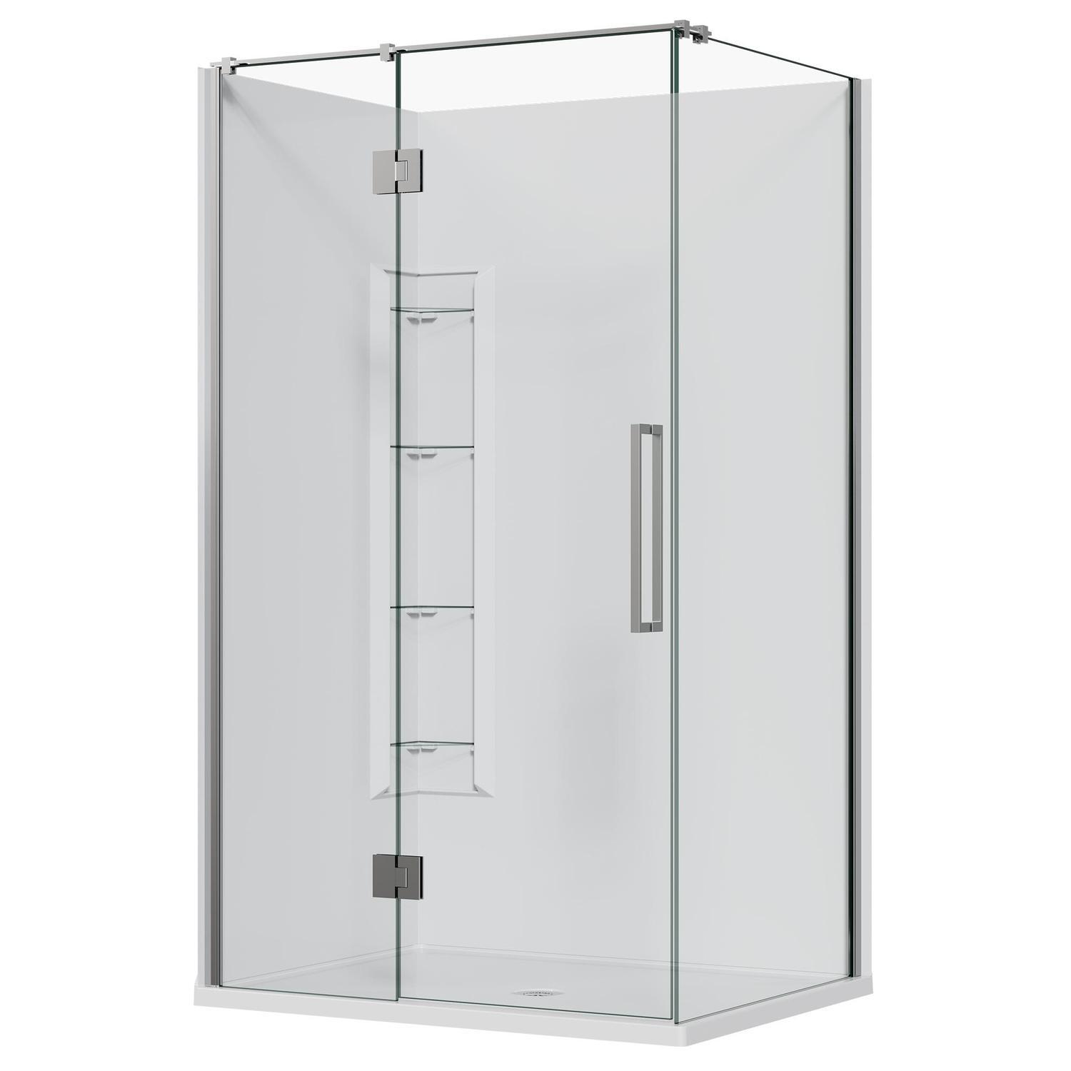 2 Sided Frameless Hinged Corner Mould Acrylic Shower LH 1200 x 915 x 1990mm Chrome