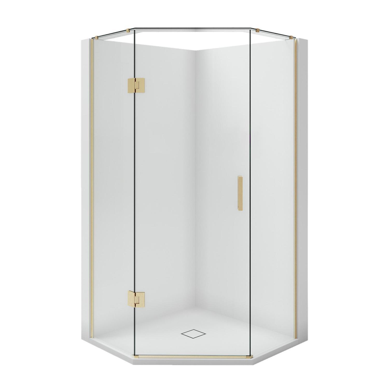 900 x 900mm Angle Front White Tray, Liner and Brushed Gold Hinged Screen Package