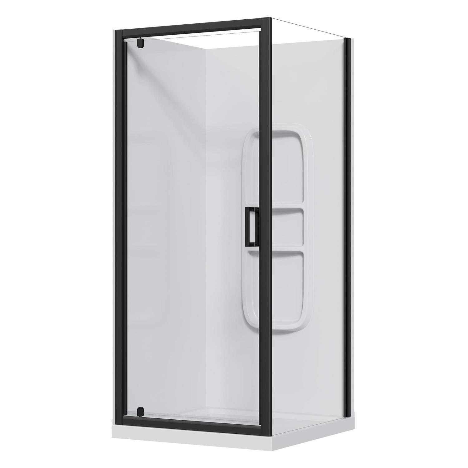 2 Sided Side Mould Acrylic Shower Offset Waste 900 x 900 x 2015mm Black