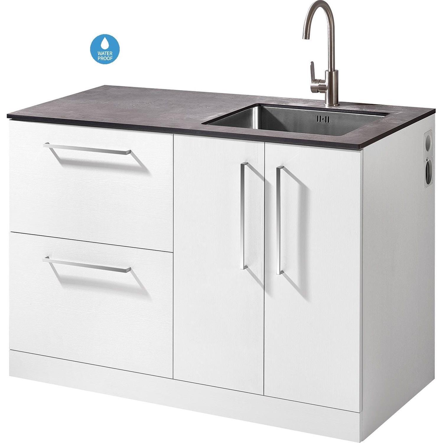 RH Laundry Station with 2 Drawer and 2 Door Cupboard 1300mm White and Slate Grey