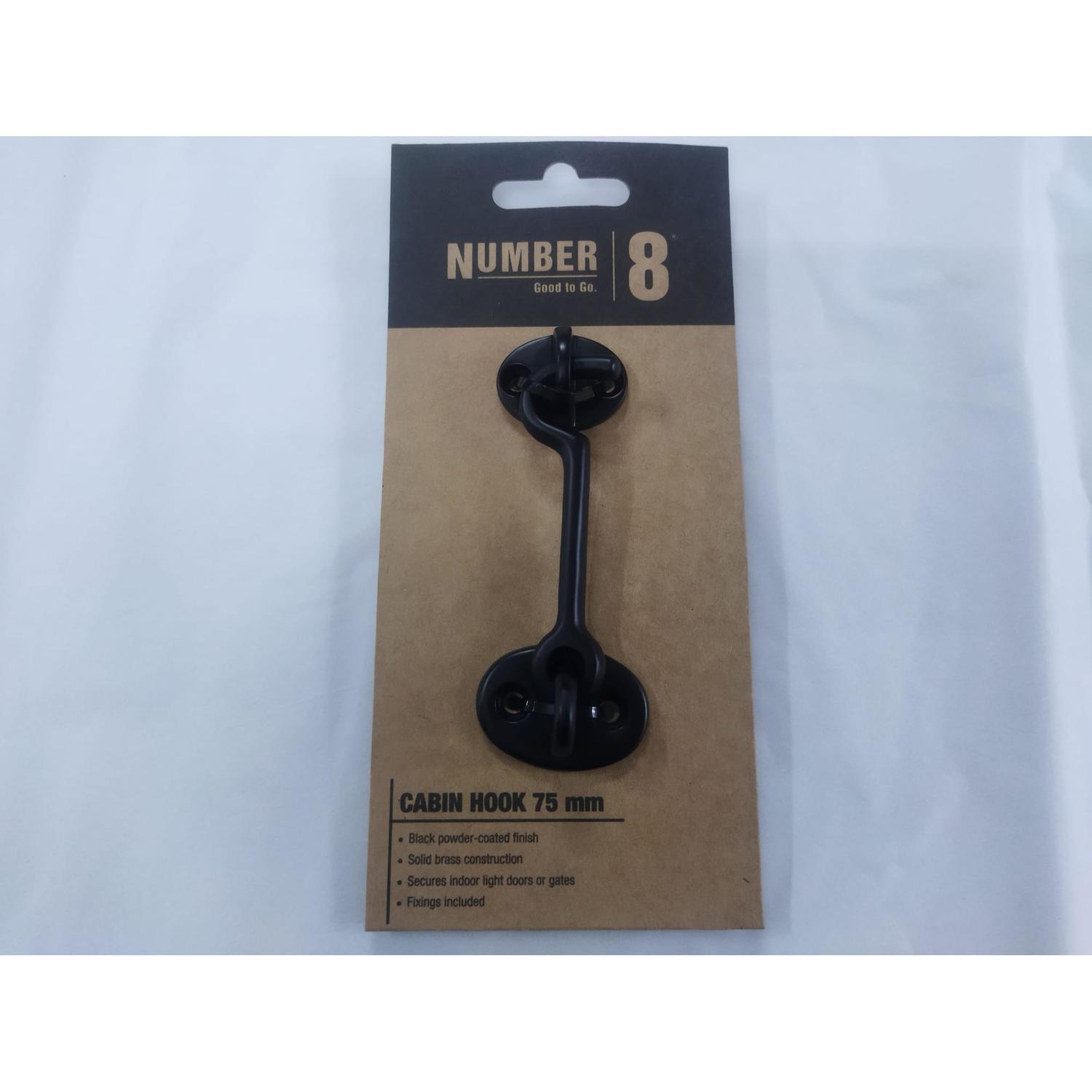 Cabin Hook 75mm Solid Brass with Black Finish