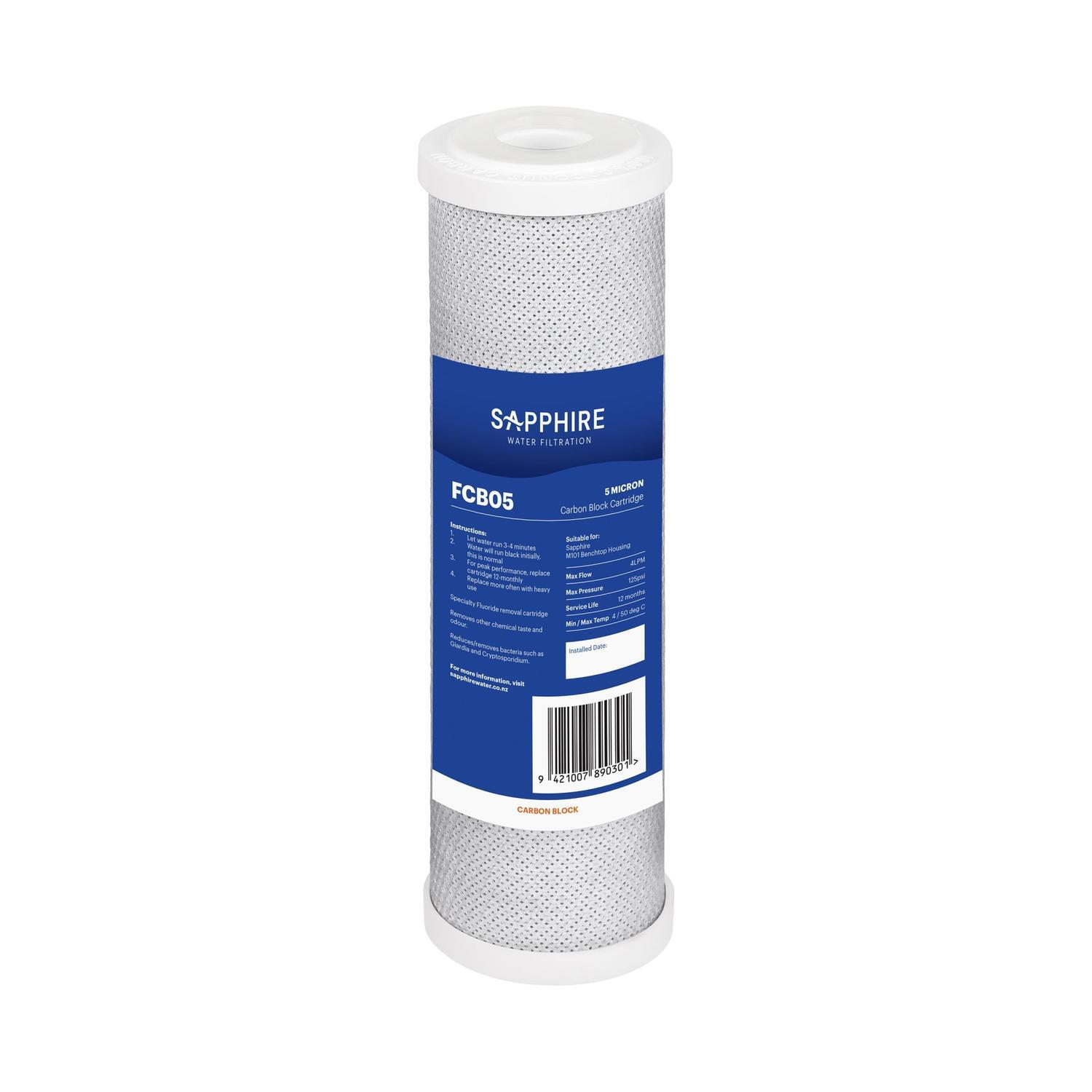 5 Micron Carbon Block Water Filter  2.5 x 10 inches White and Blue