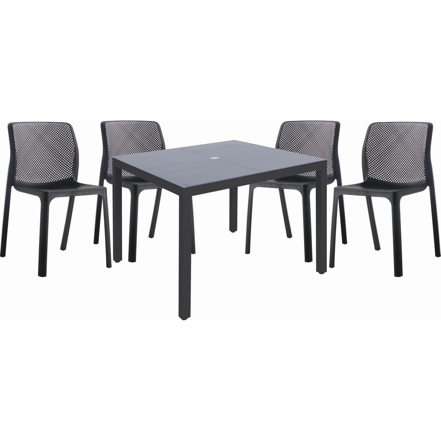 Outdoor Dining Setting 5 Piece 1000mm with Vivid Bistro Chairs Charcoal