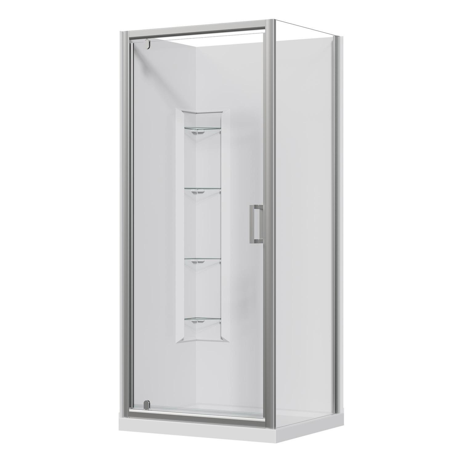 2 Sided Corner Mould Acrylic Shower LH 900 x 750 x 2015mm Chrome