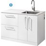 RH Laundry Station with 2 Drawer and 2 Door Cupboard 1300mm White and Stone 1300mm White