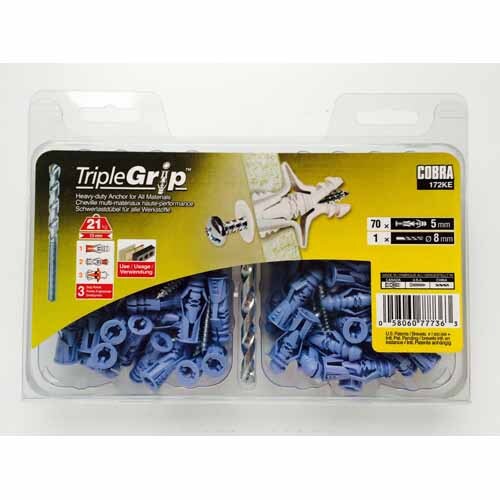 Universal Anchors With Drill And Driver Bits For Plasterboard Or Solid Walls