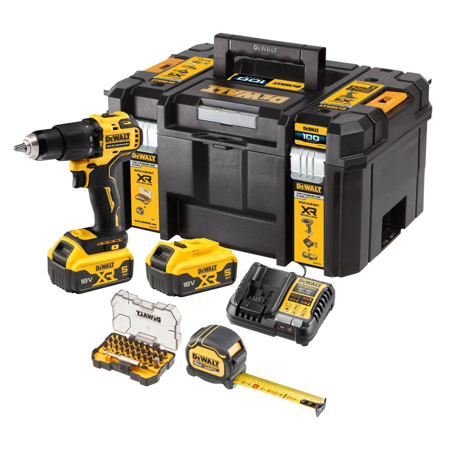 DeWALT 18V 100-Year Anniversary XR Brushless Hammer Drill Driver 5Ah Kit with Accessories
