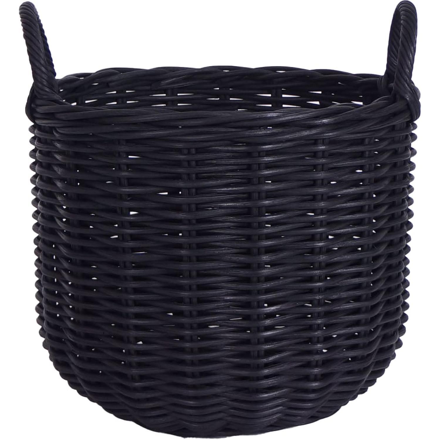 Jet weave log basket black Small H 390mm , Dia 360mm (handle included )  Black