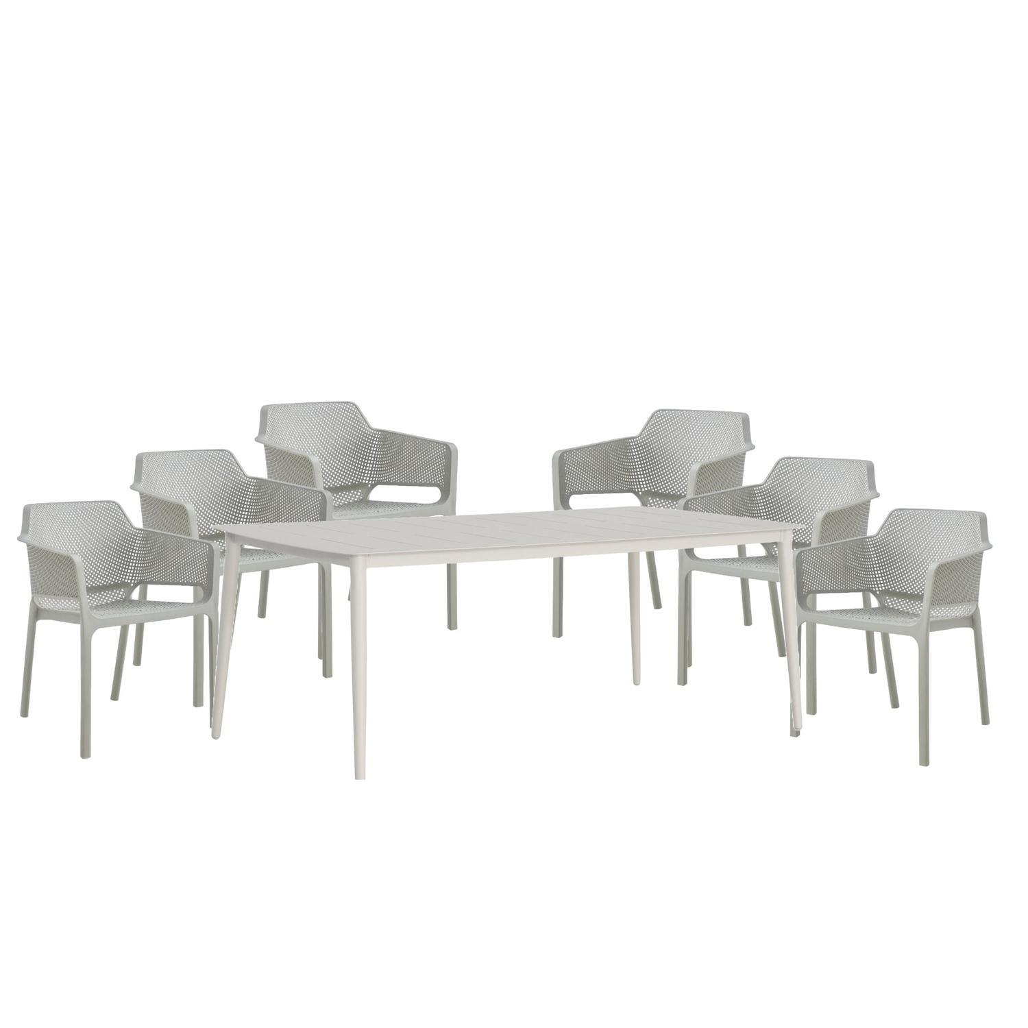 Cuba Outdoor Dining Setting  5 Piece Bone Vivid Dining Chairs with arms Grey