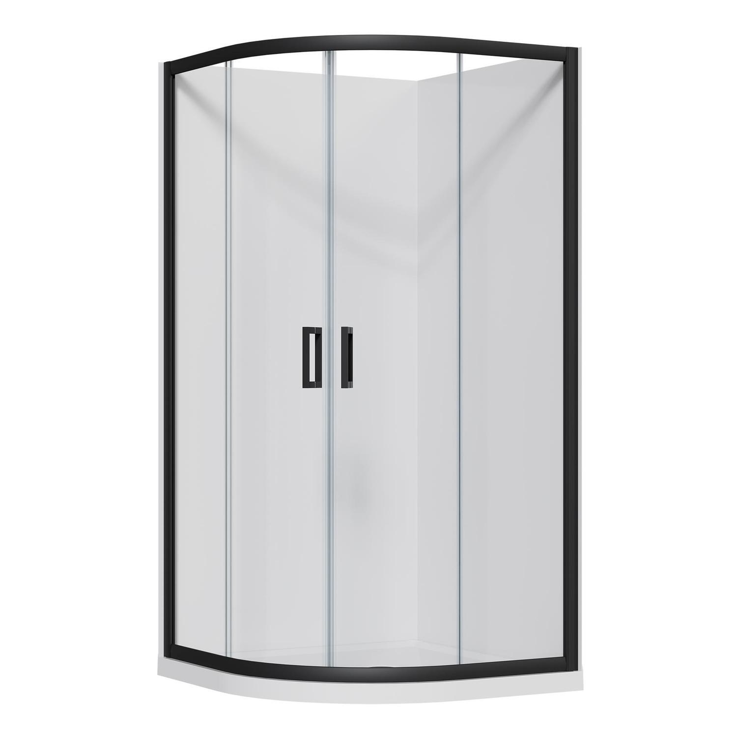 Curved Flat Wall Acrylic Shower Offset Waste 1000 x 1000 x 2015mm Black