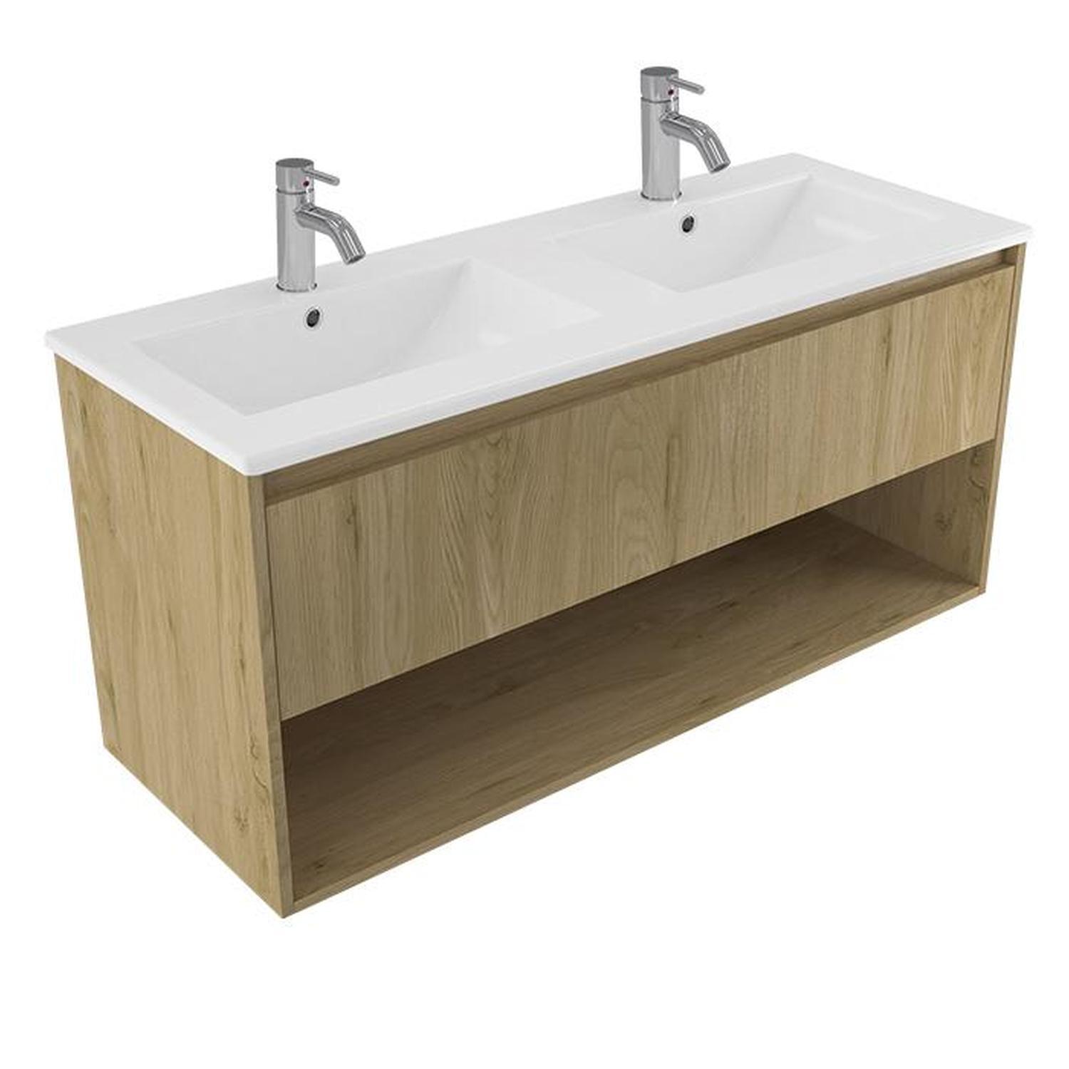 2 Bowl Wall Vanity 1200mm French Oak