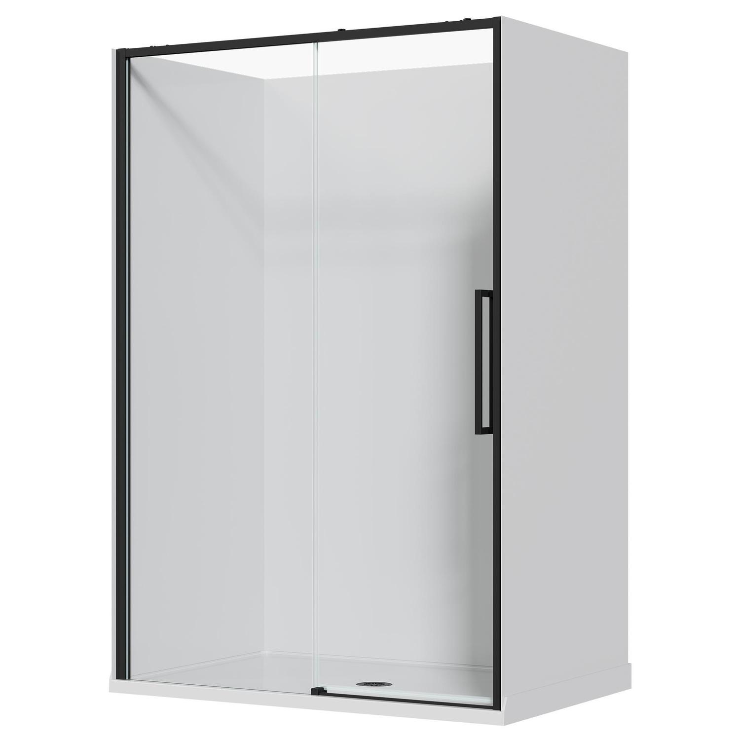 Alcove Frameless Sliding Flat Wall Acrylic Shower 1400 x 915 x 2040mm Black
