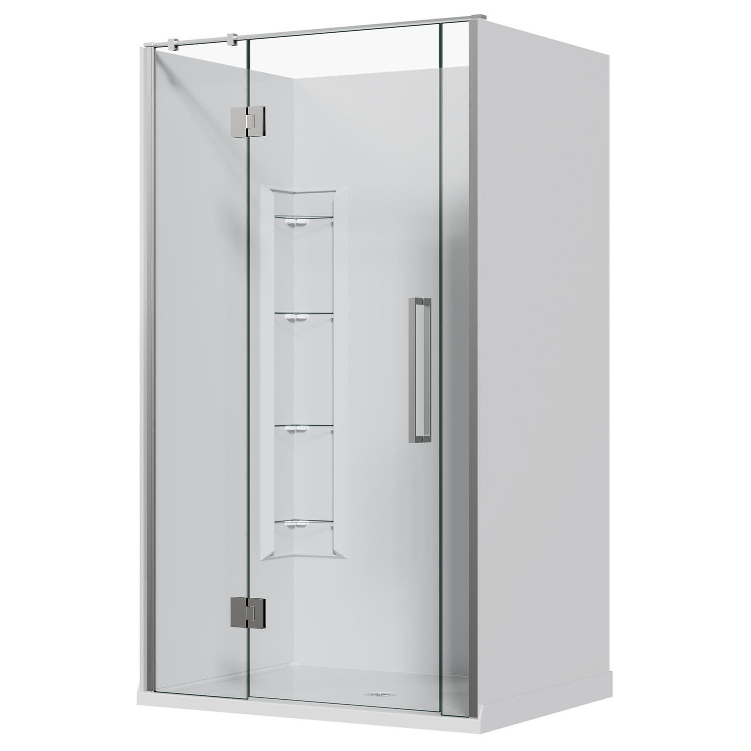 Alcove Frameless Hinged Corner Mould Acrylic Shower 1200 x 915 x 1990mm Chrome