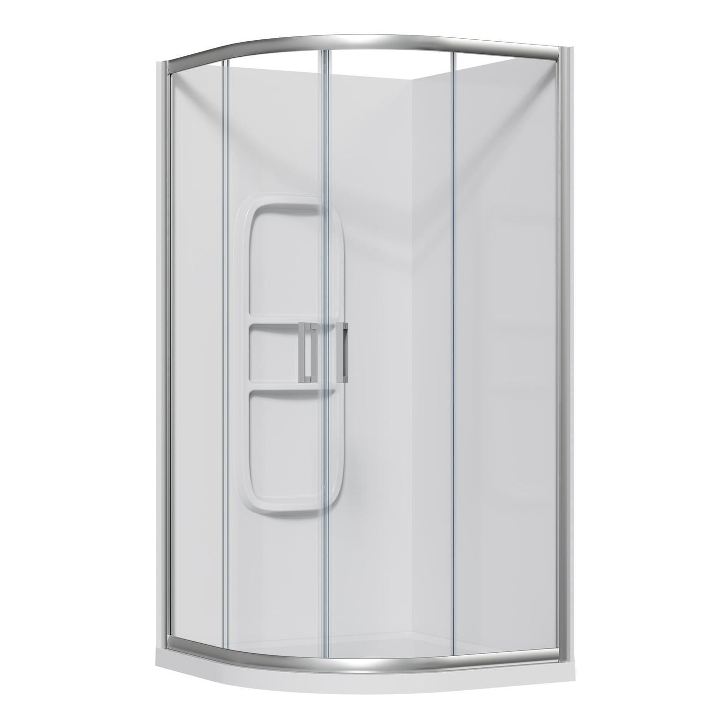Curved Side Mould Acrylic Shower Offset Waste 1000 x 1000 x 2015mm Chrome