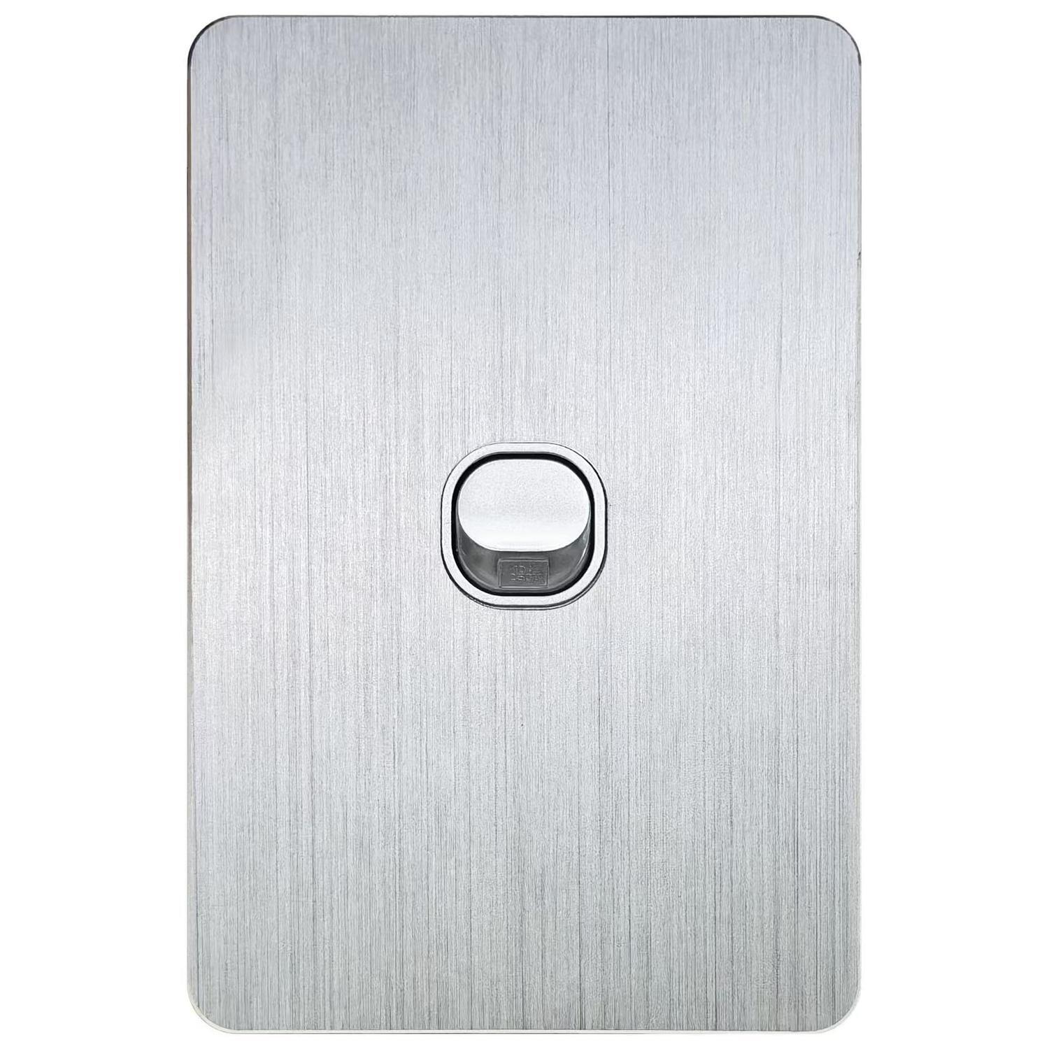Single Vertical Light Switch Brushed Aluminium 121 x 80 x 28mm Silver Grey