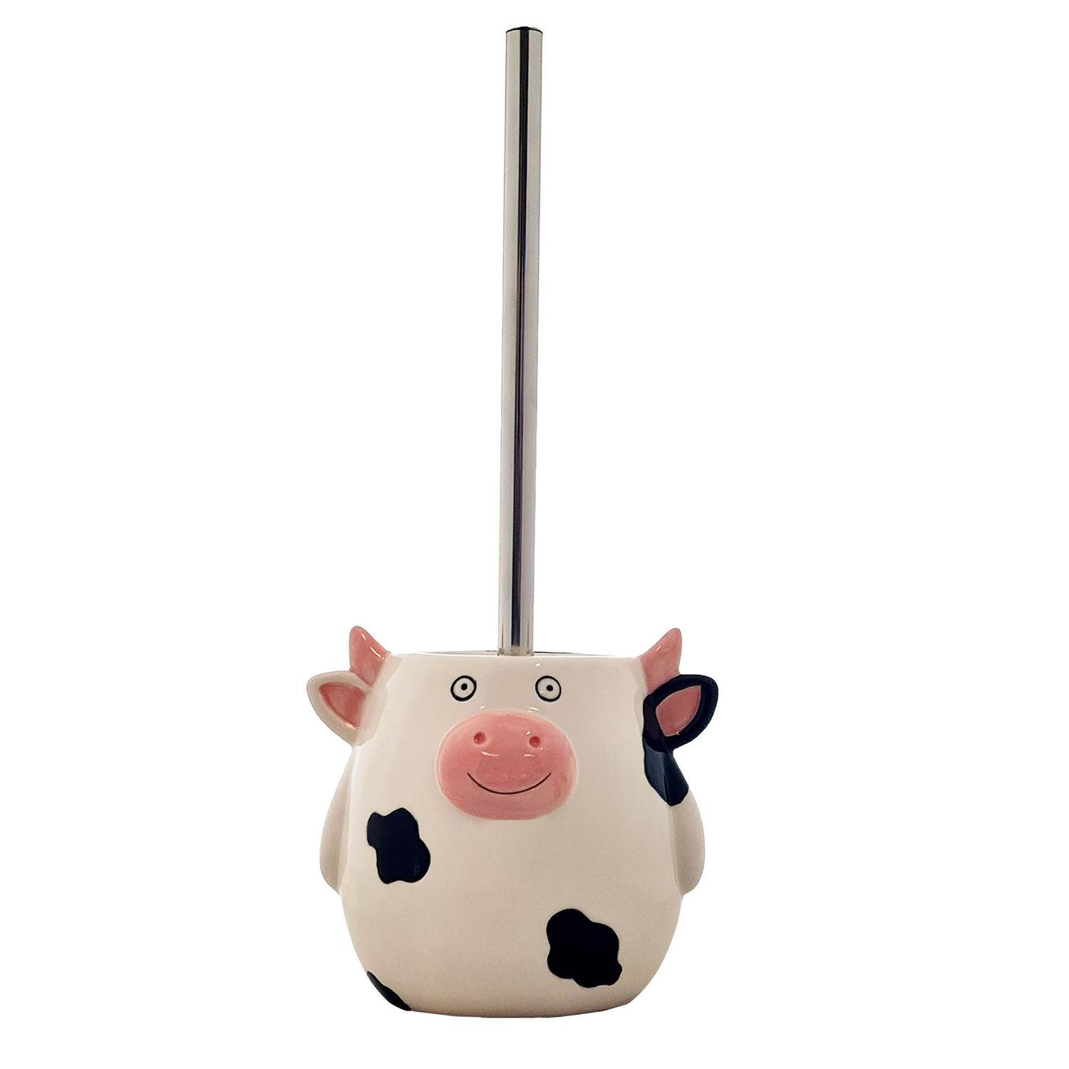 Cow Ceramic Toilet Brush Set