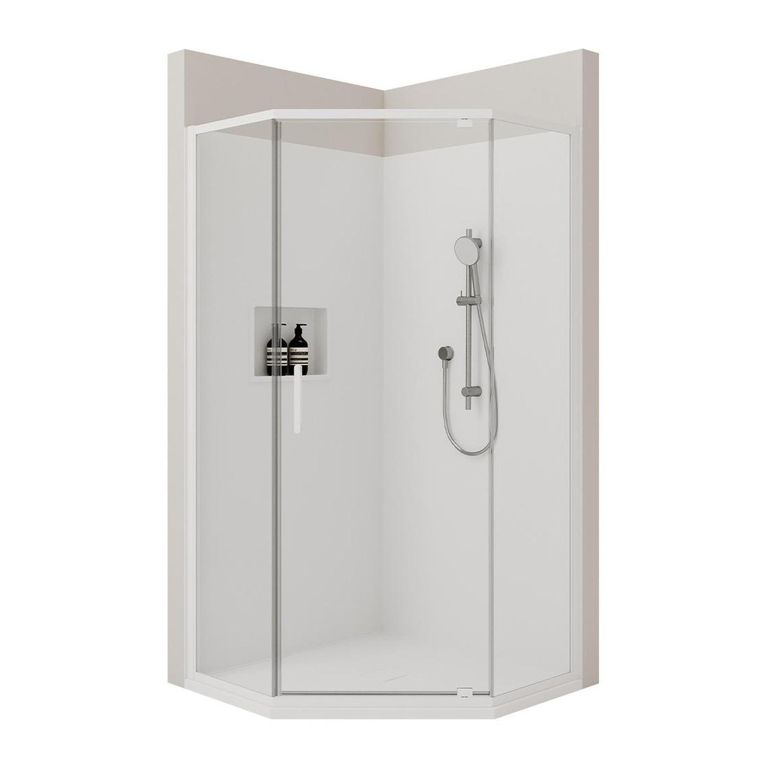 Shower Package With Framed Angled Hinged Screens & White Base