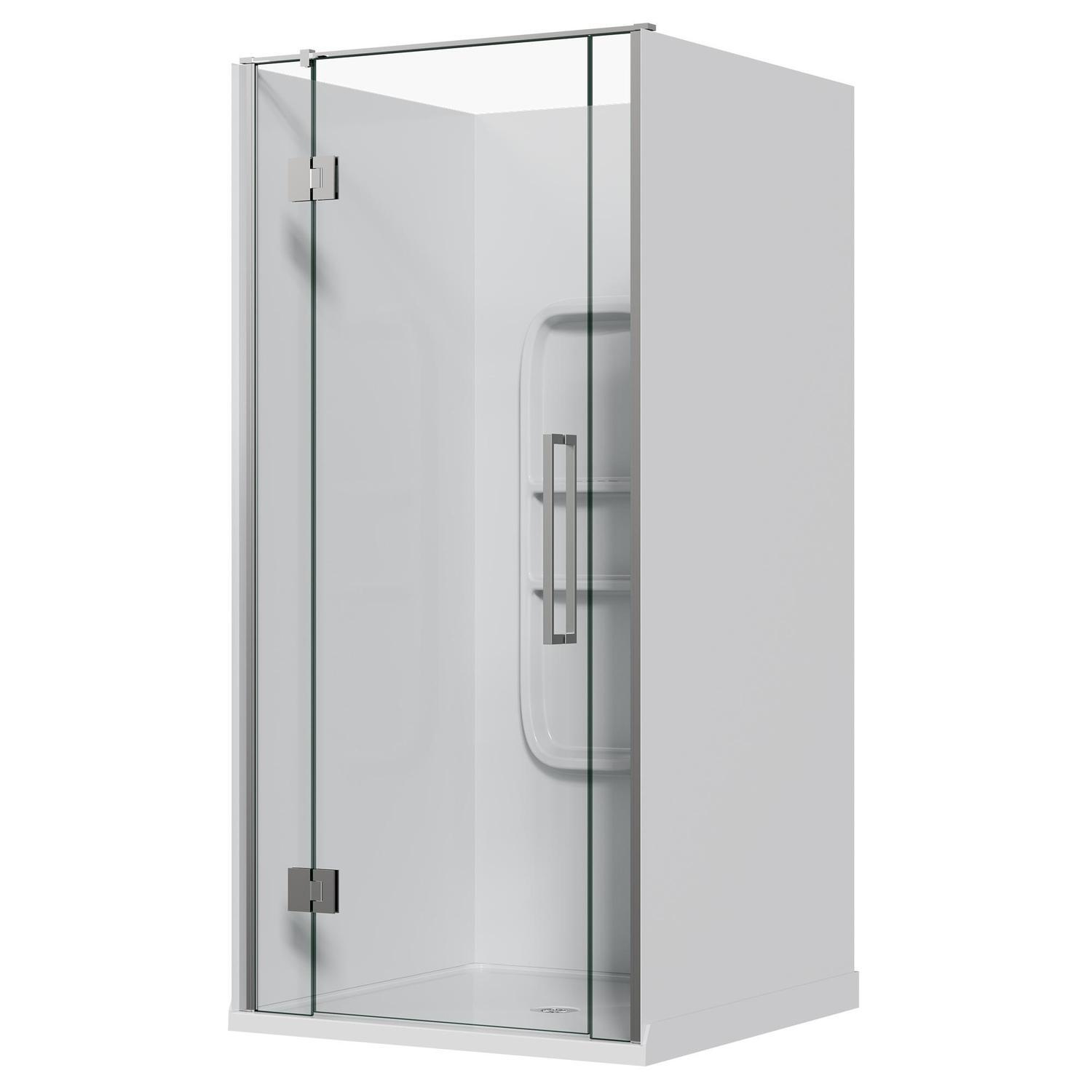 Alcove Frameless Hinged Side Mould Acrylic Shower 1000 x 1000 x 1990mm Chrome