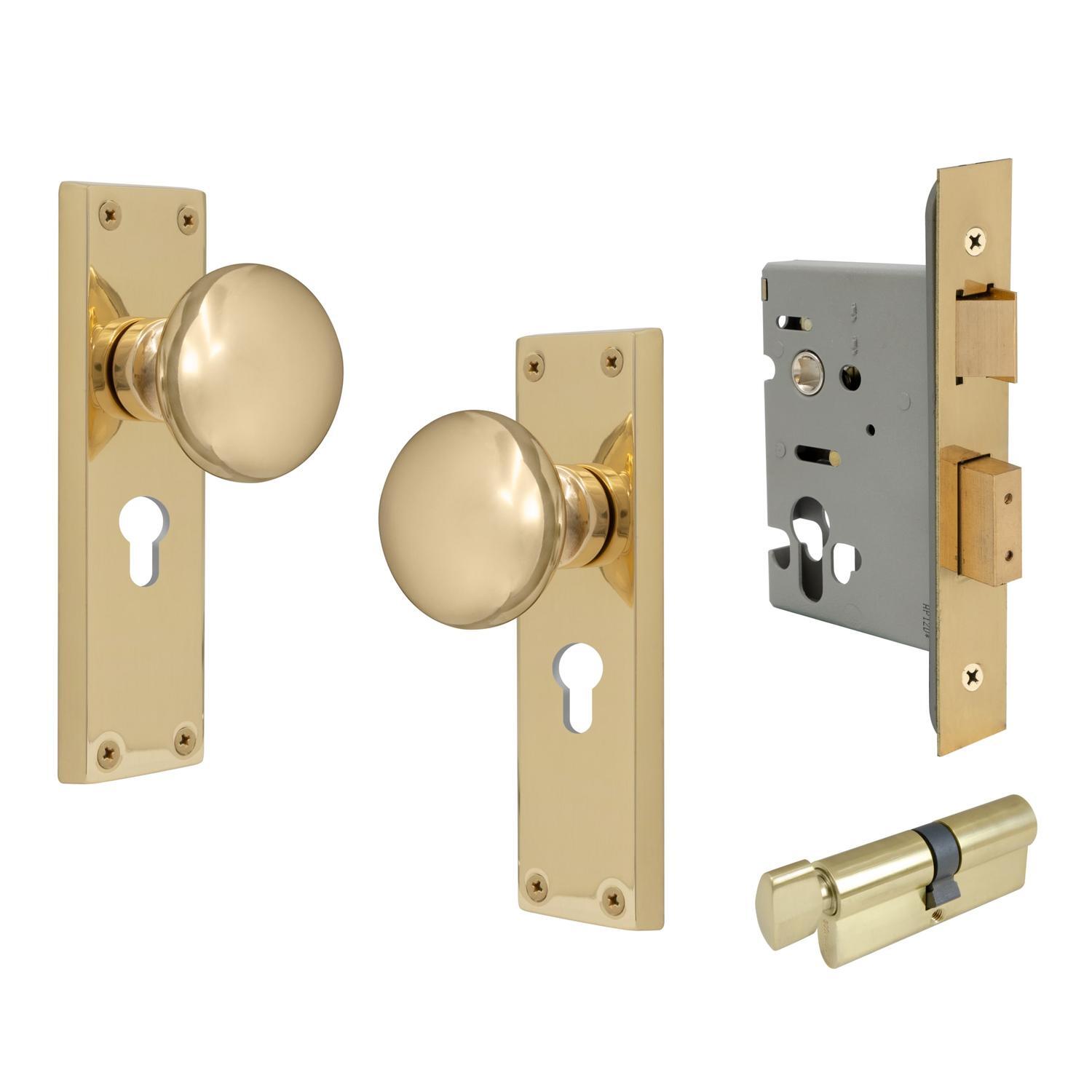 Sutton Square Longplate Euro Locking Set Polished Brass