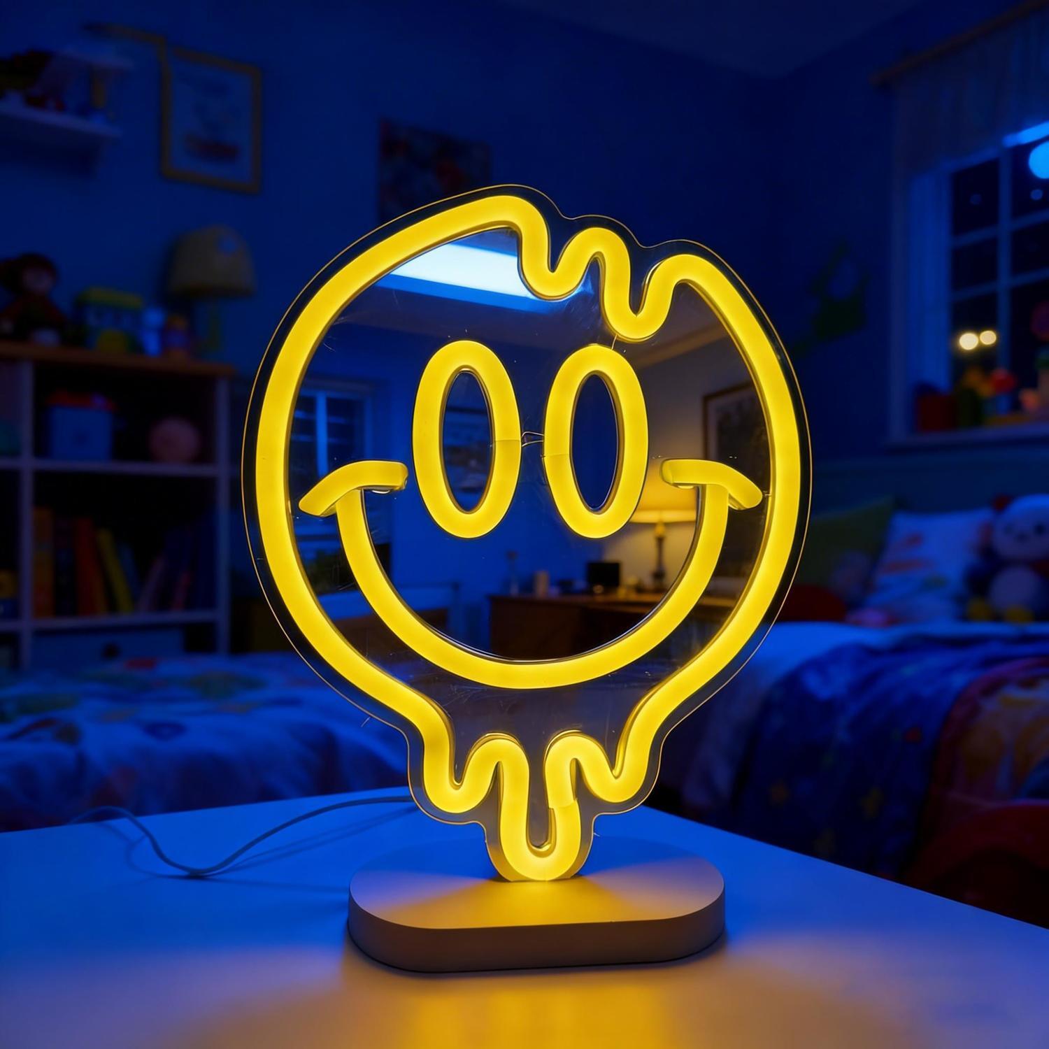 Neon Smile Mirror Table Light 230 x 170 x 60mm / 5V Yellow