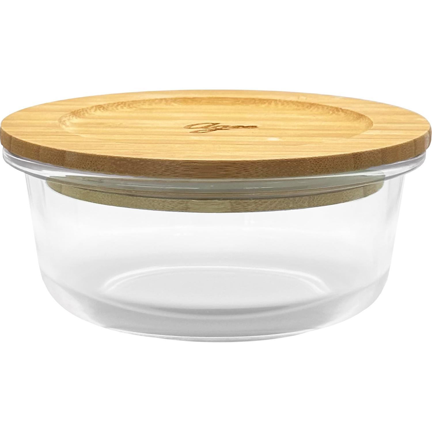 Glass Container W/Bamboo Lid 400ml