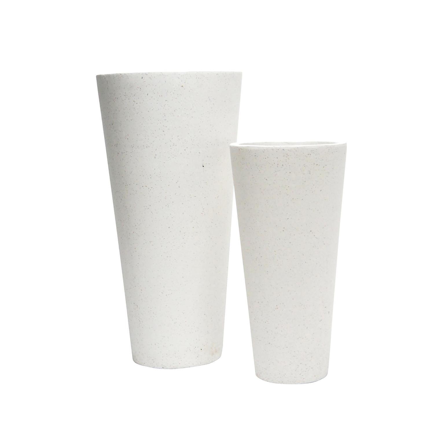 Tall Round Terrazzo Vase Pot L White