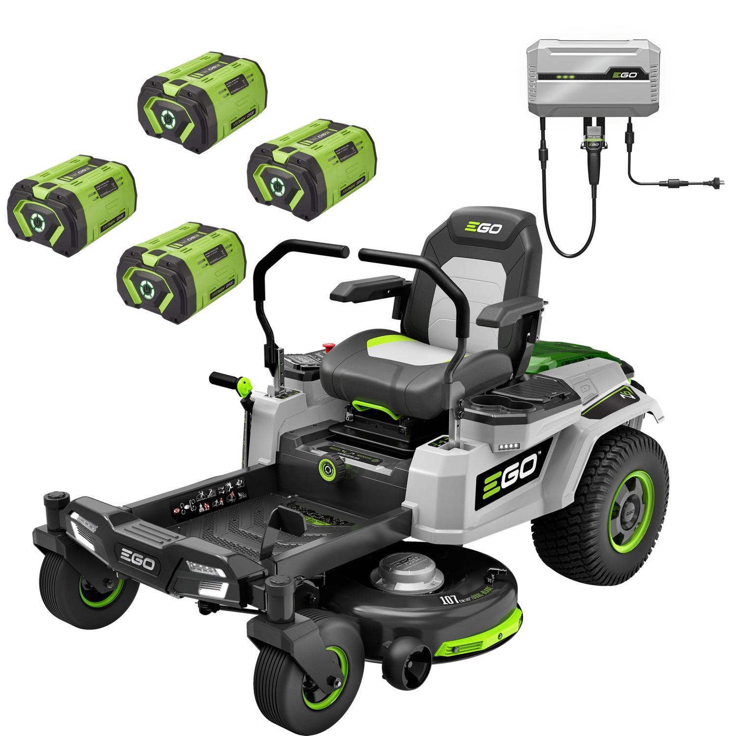 107cm (42") Lap Bar Zero Turn Ride On Mower KIT. Includes 4 X 10.0Ah Batteries, 1600W Charger and Mulching Plug 56 Volt