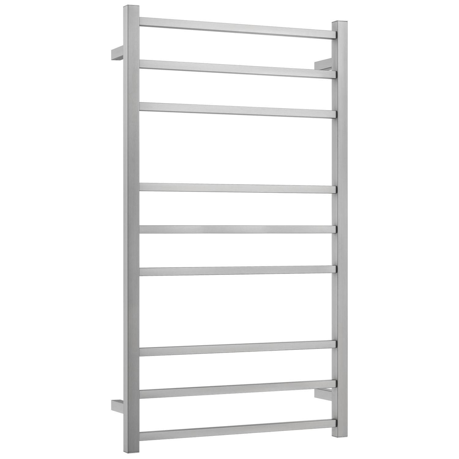 9 Bar Square Heated Towel Rail 130 Watt Brushed Nickel