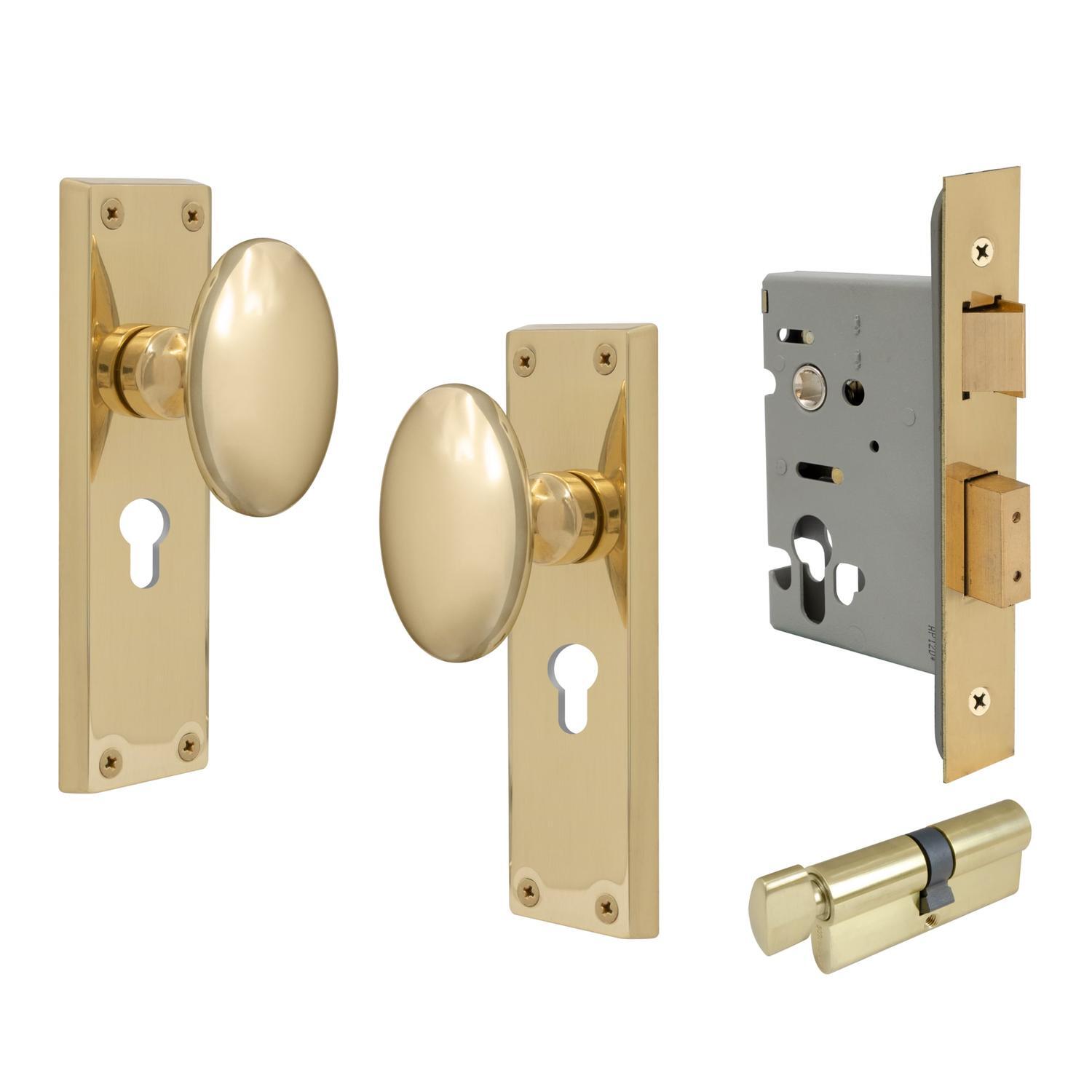Camden Square Longplate Euro Locking Set Polished Brass