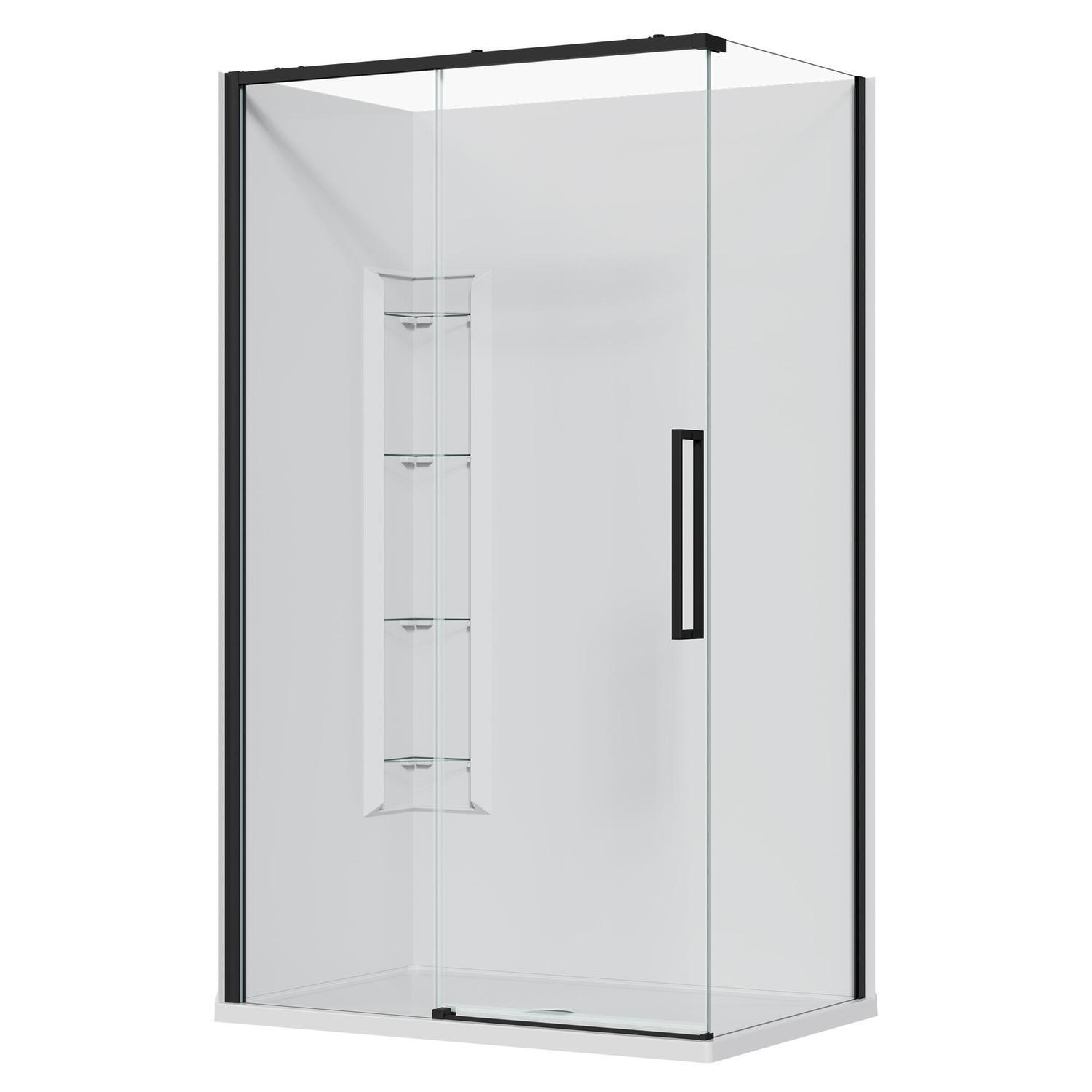 2 Sided Frameless Sliding Corner Mould Acrylic Shower LH 1200 x 800 x 2040mm Black