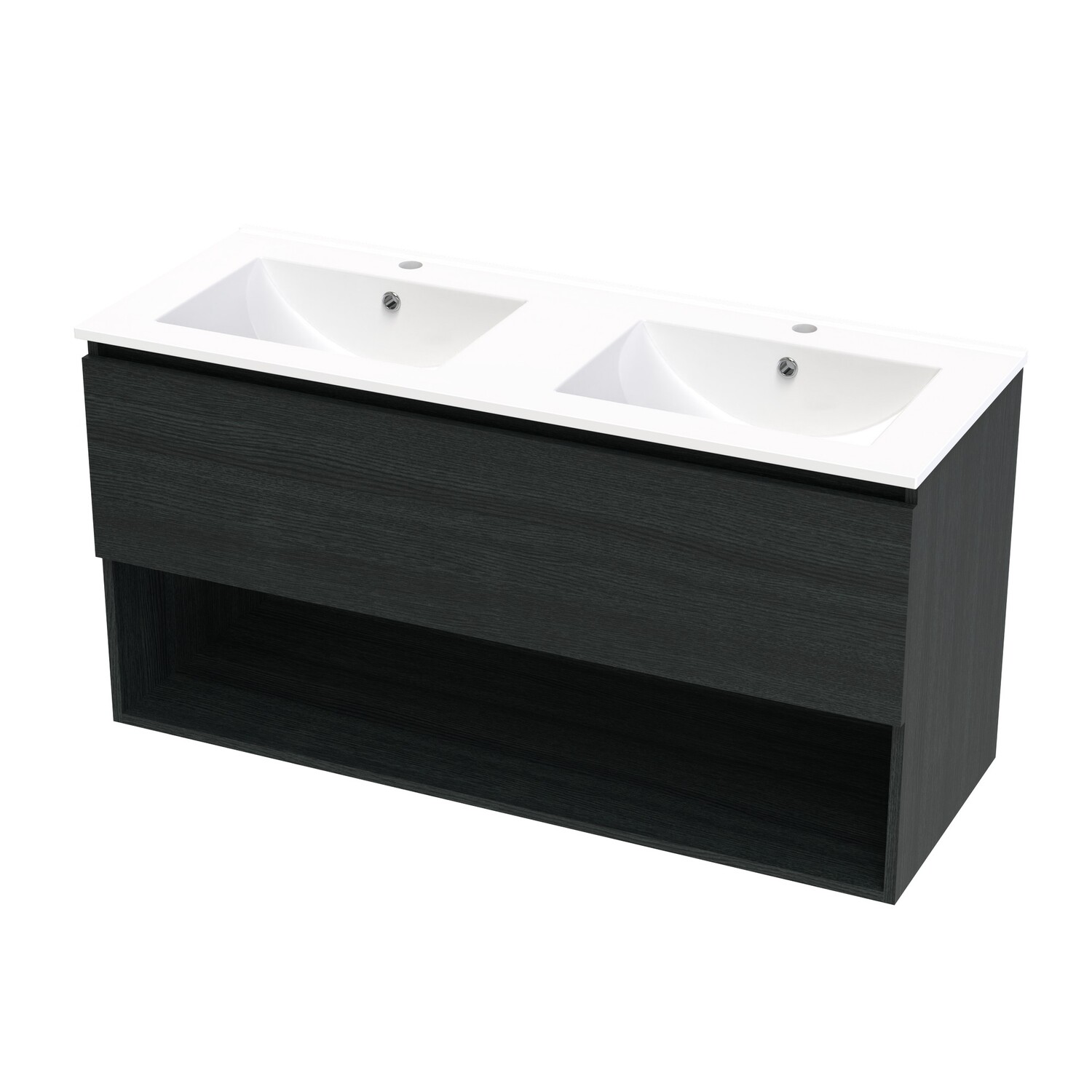 Single Drawer Open Double Bowl Wall Hung Vanity