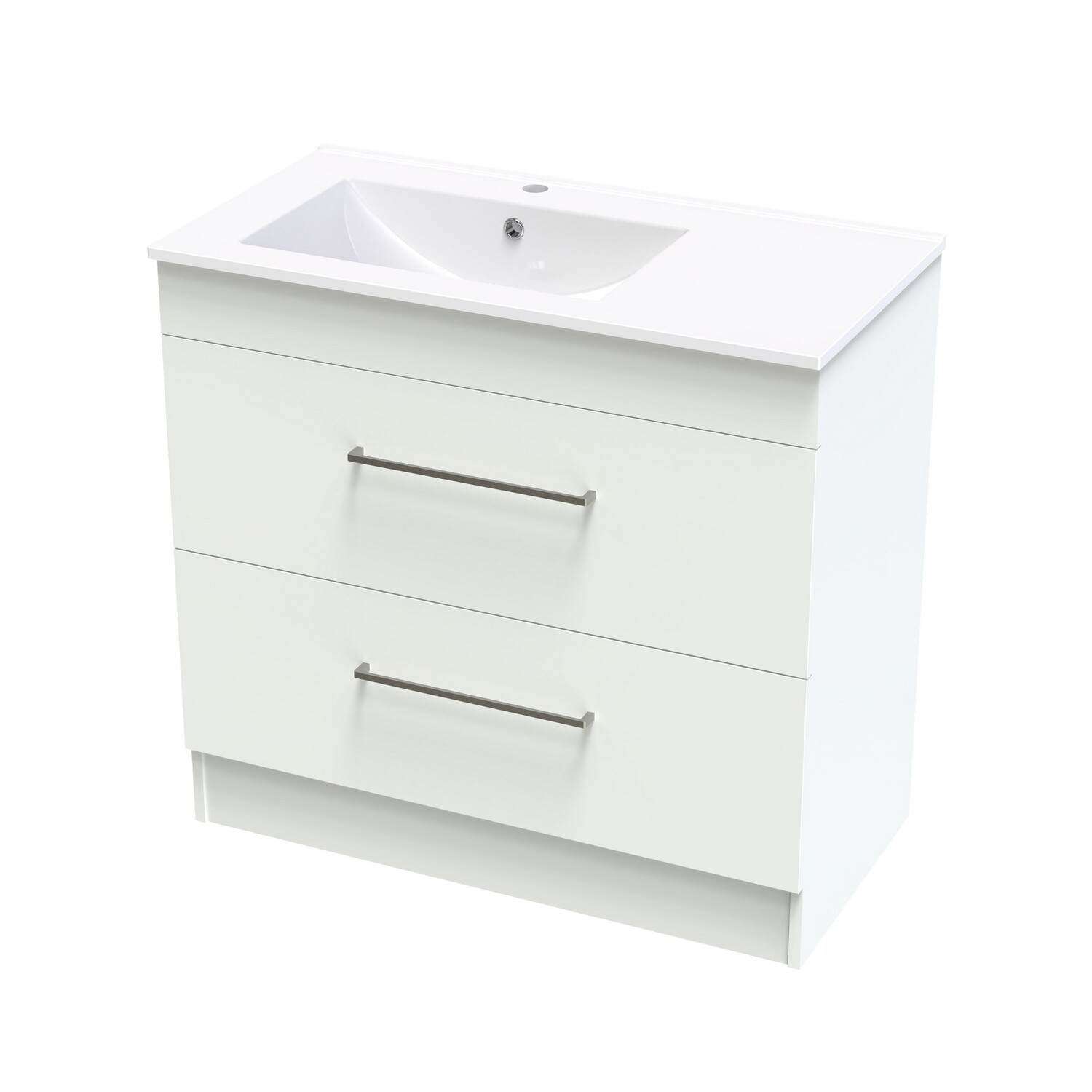 Cashmere Valley 900 Left Hand Bowl Double Drawer Floor White Melamine
