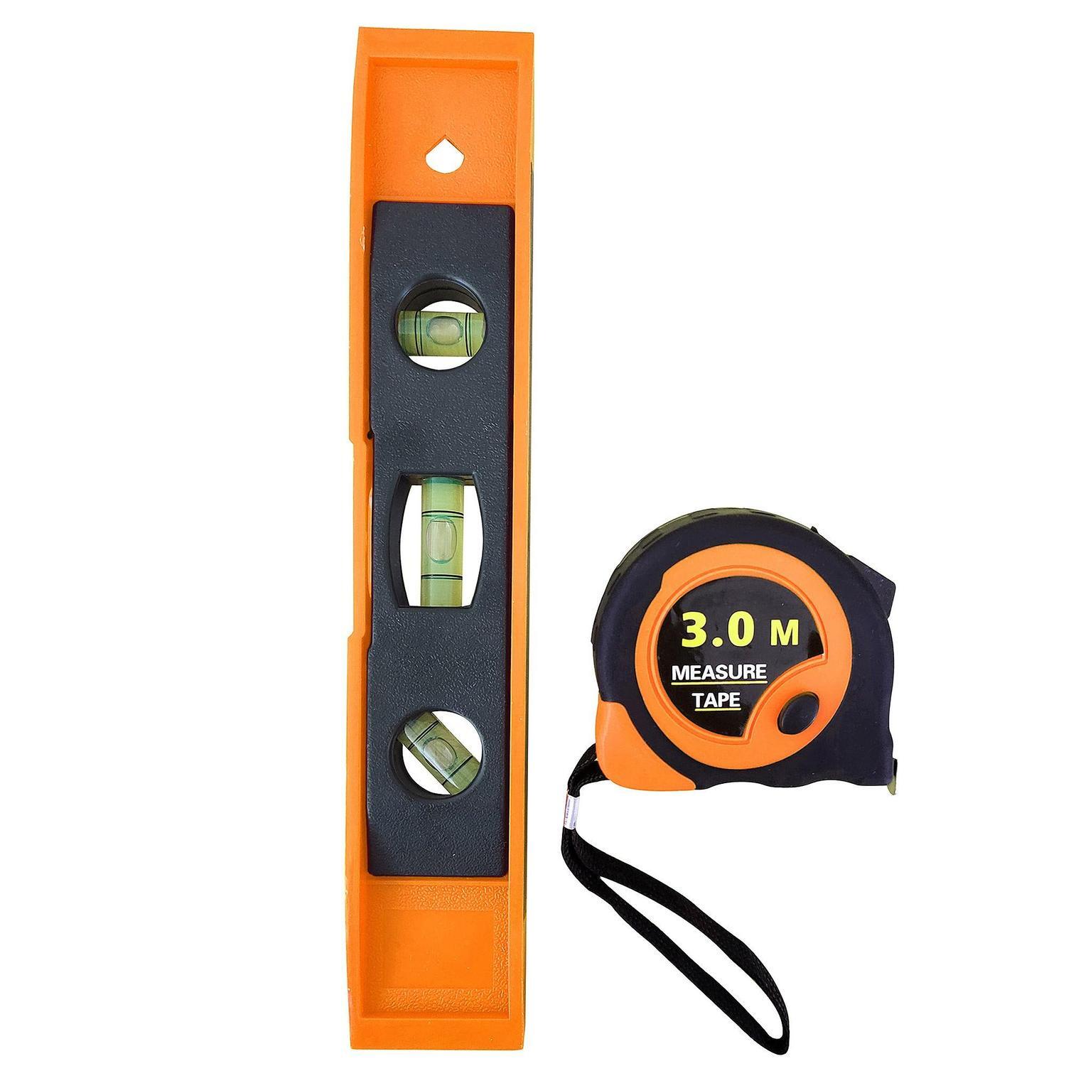 Level 230mm and Tape Measure 3m 230mm  Orange