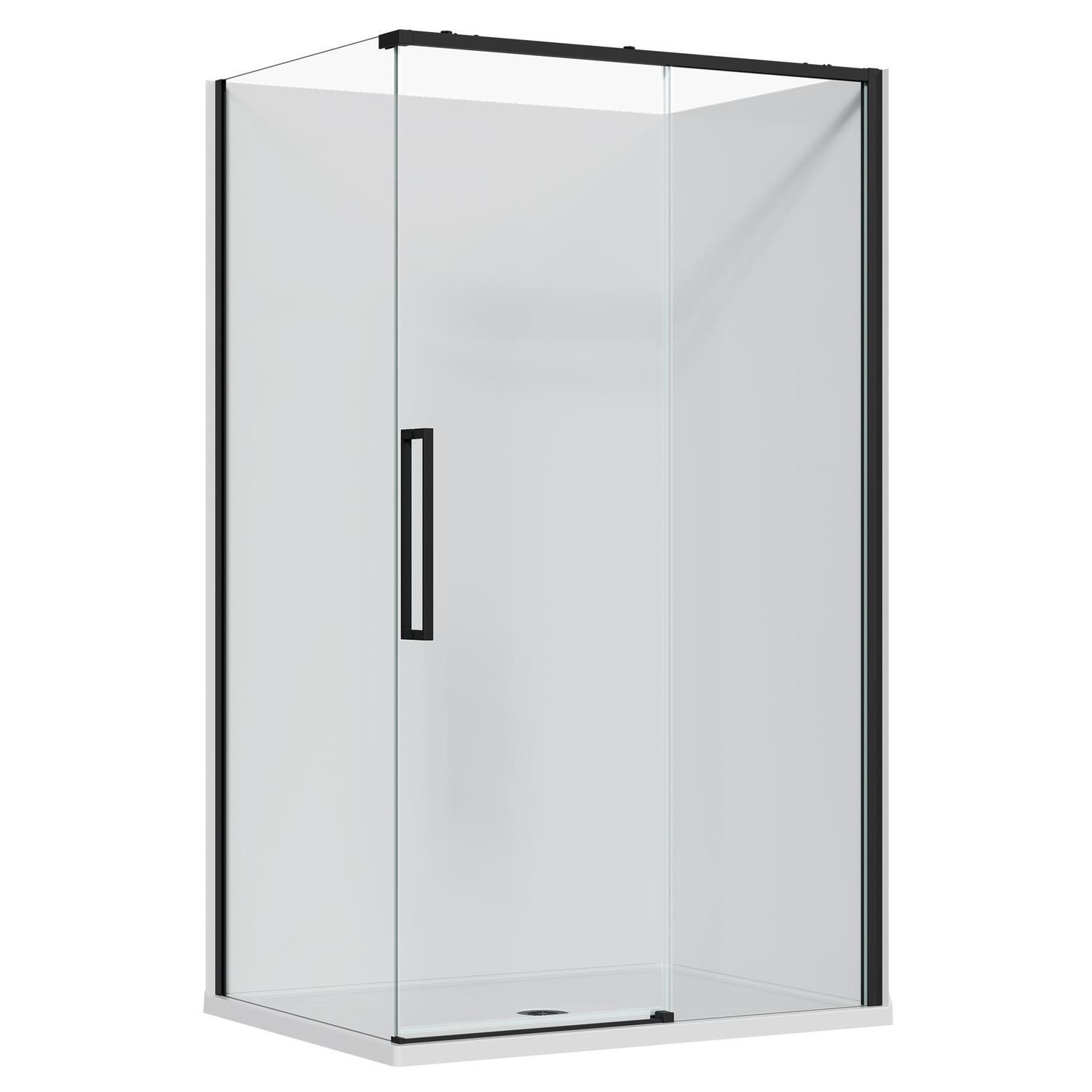 2 Sided Frameless Sliding Flat Wall Acrylic Shower RH 1200 x 915 x 2040mm Black