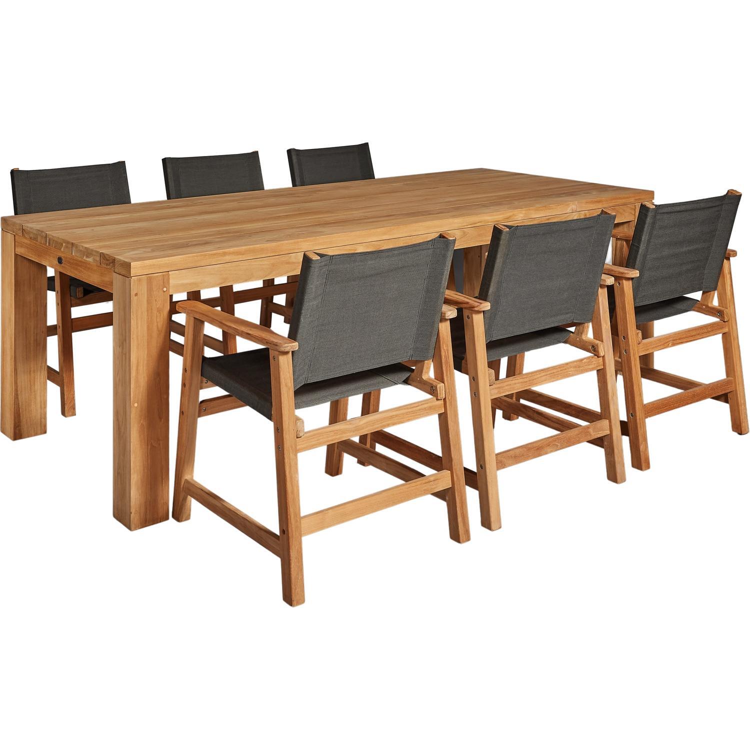 Large Outdoor Dining Setting With Sling Chairs 7 Piece